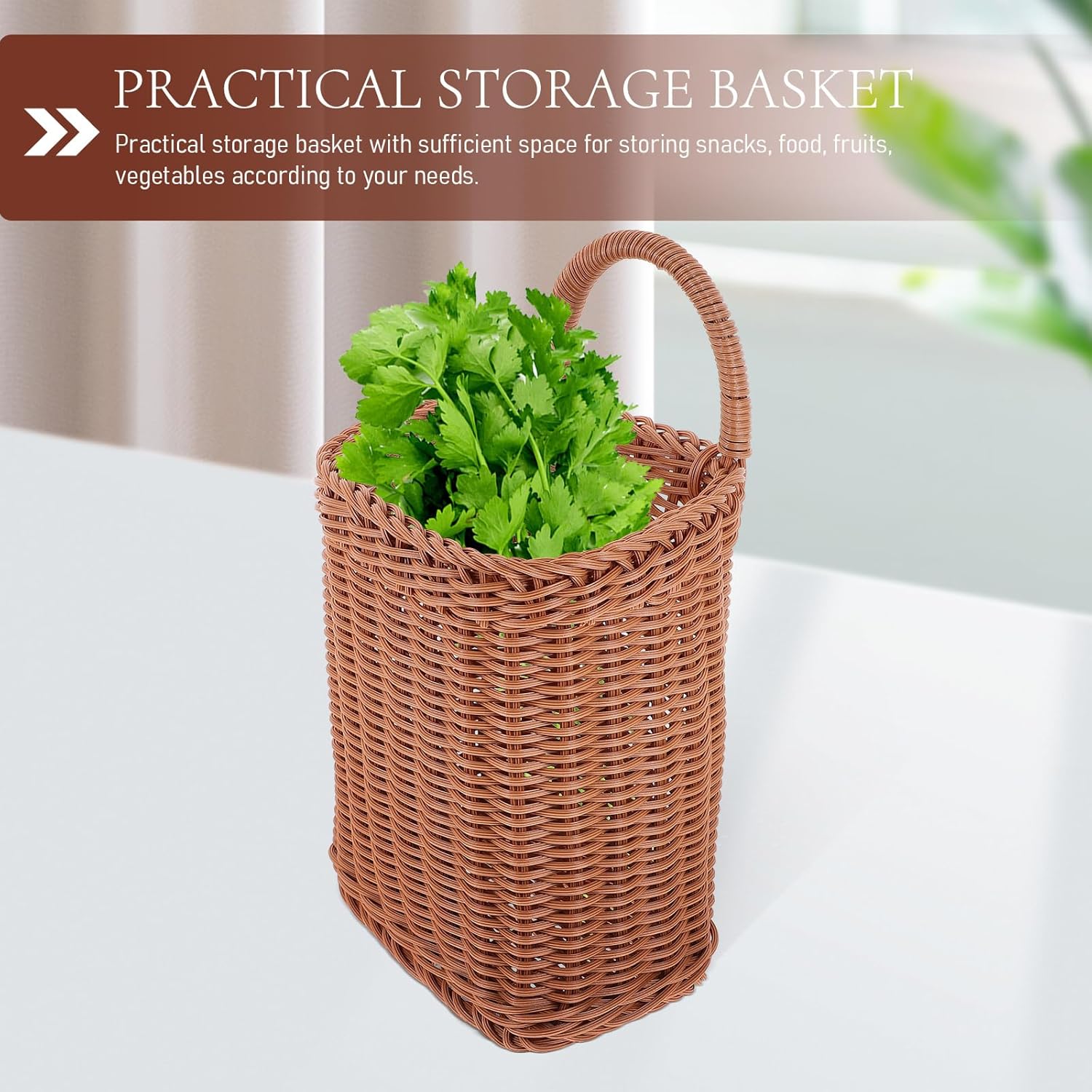 2pcs Square Woven Hanging Basket Set for Kitchen Living Room Storage