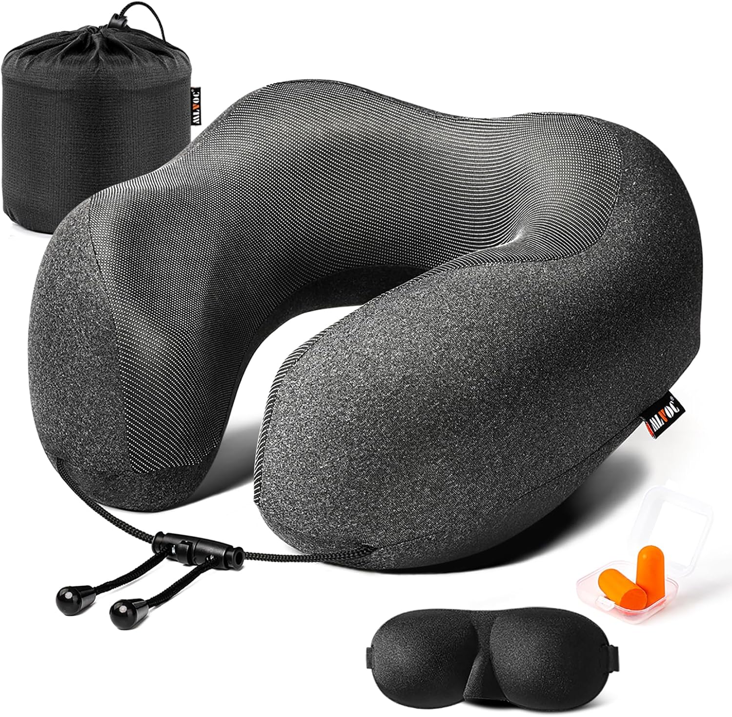 MLVOC Travel Neck Pillow with Memory Foam and Eye Masks Set