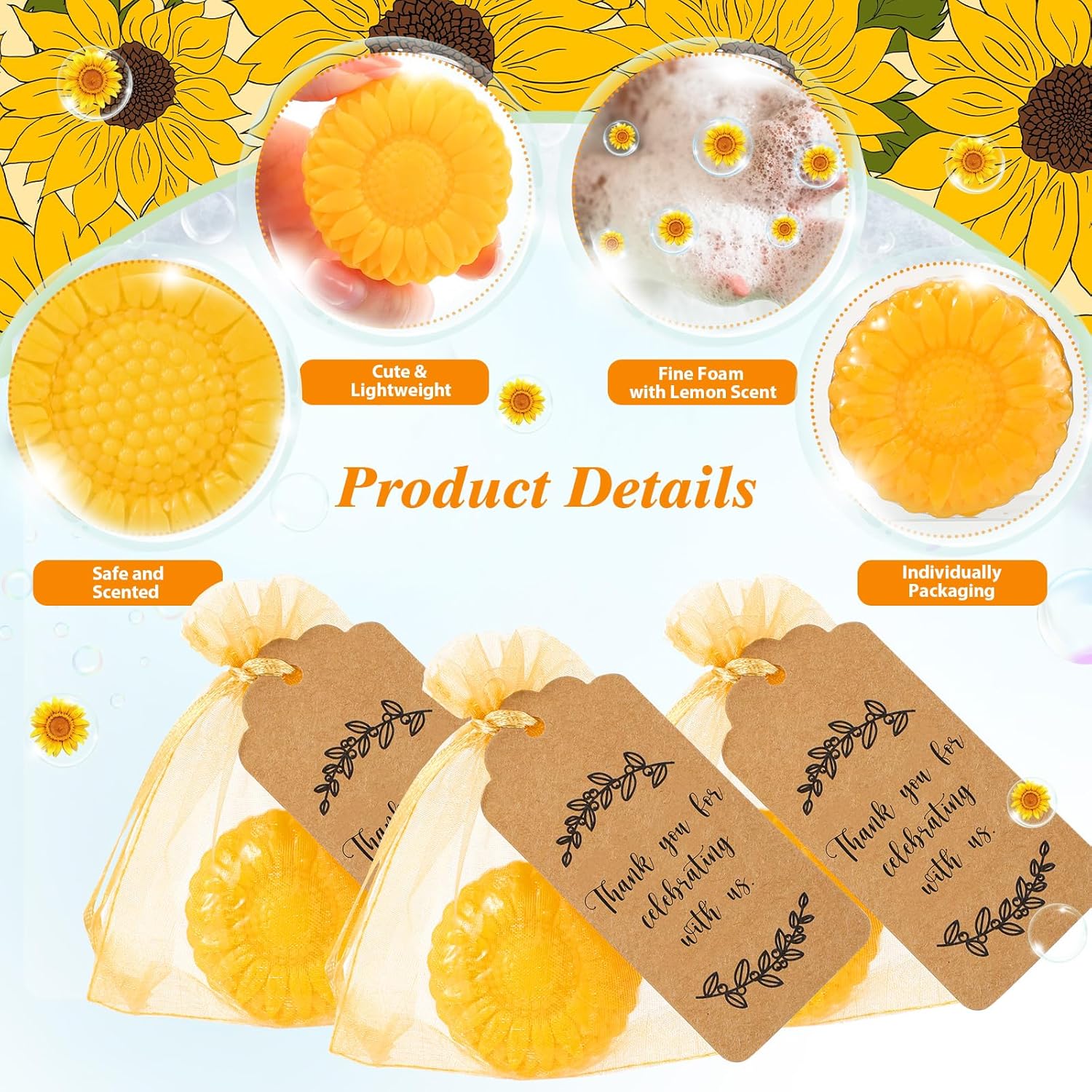 Demissle 50 Piece Sunflower Soap Favors