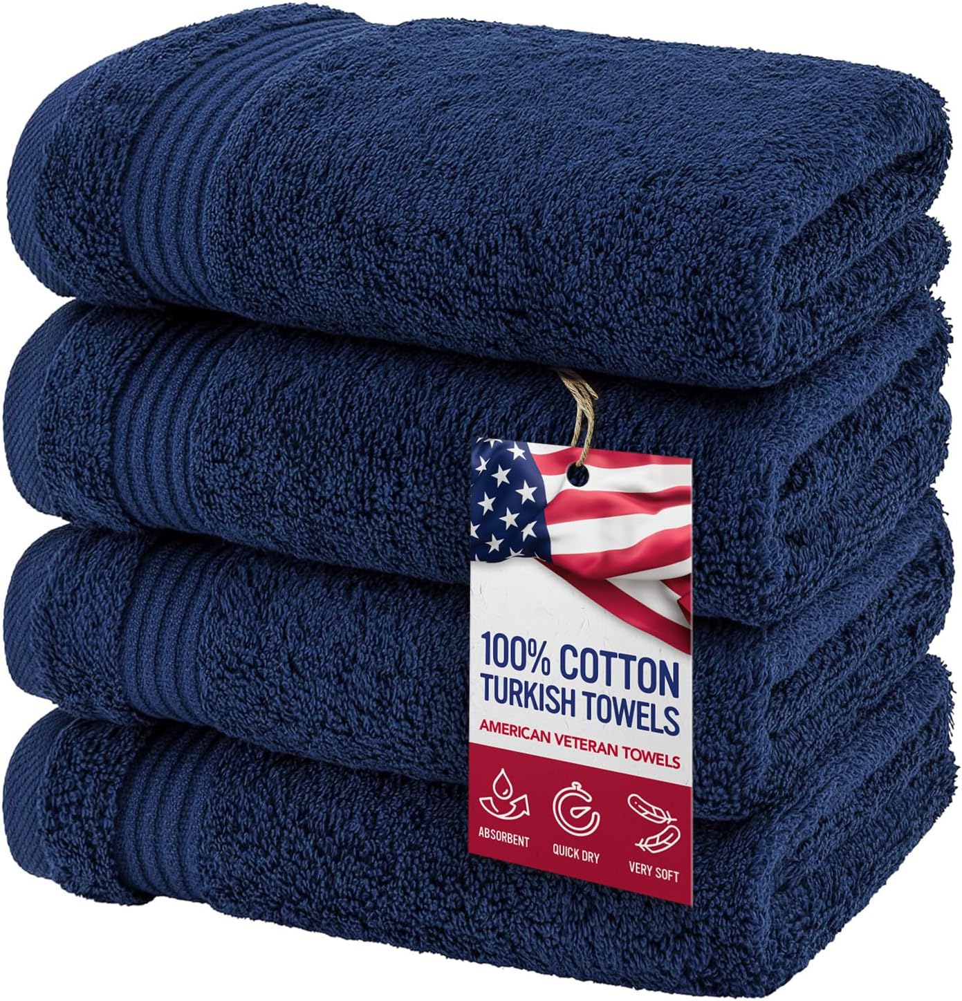 American Veteran 4 Pack Hand Towels Set of 4 Navy Blue