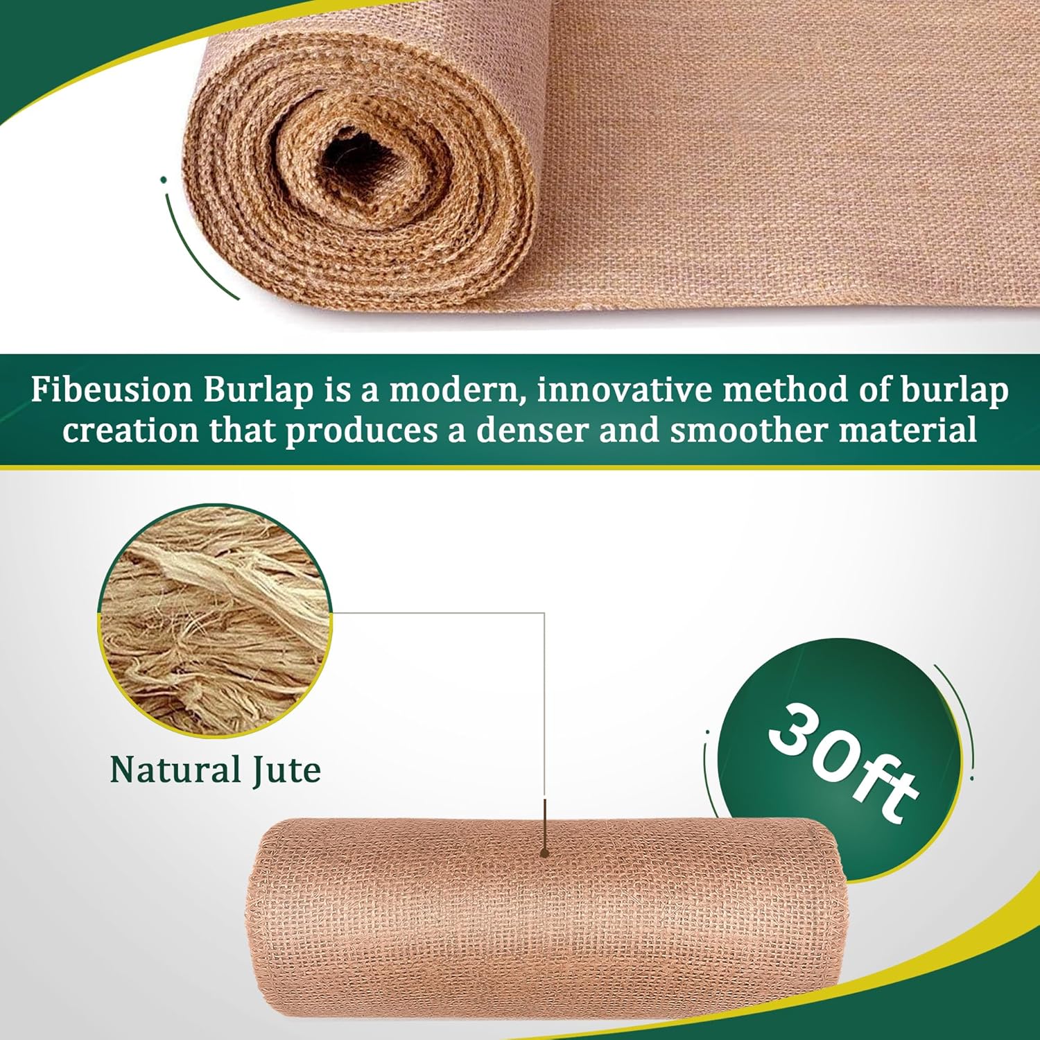 Fibeusion Burlap Table Runner 12x30ft No-Fray Premium Natural Roll