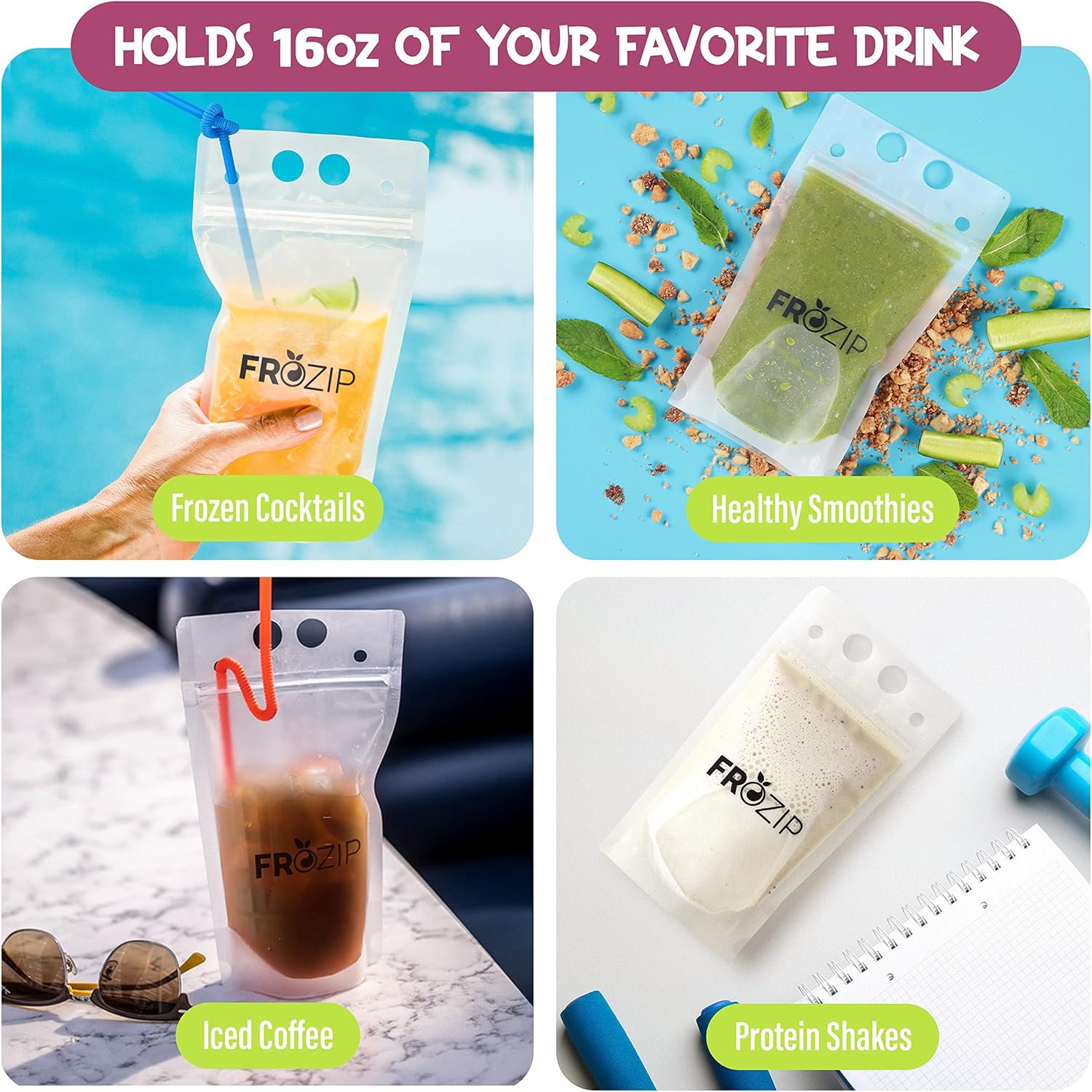 100pcs 16oz Drink Pouches with Straws and Funnel