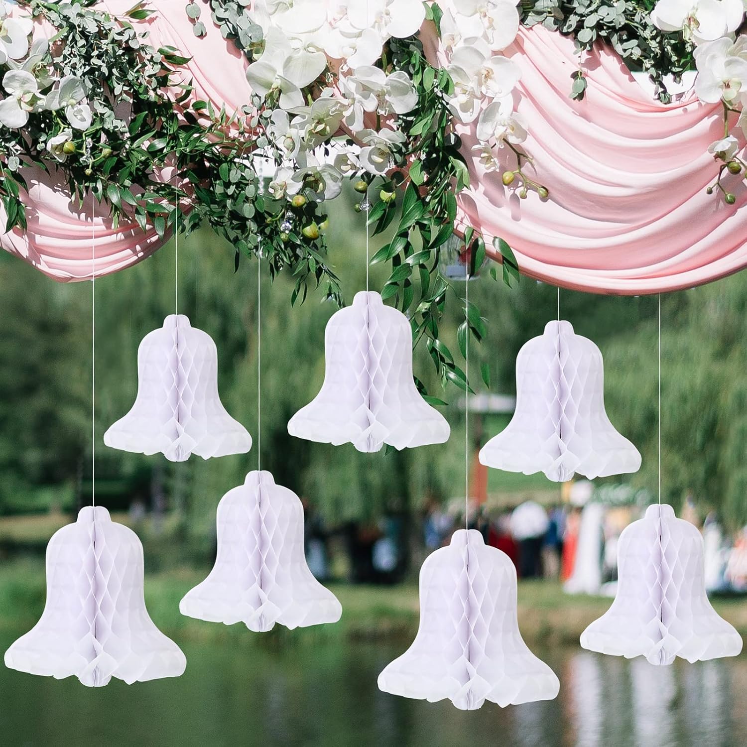 Leitee 12 Piece White Honeycomb Bells Decorations
