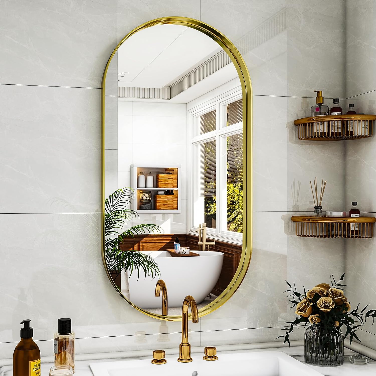 WISSMIELS 22x38 Oval Wall Mounted Bathroom Mirror