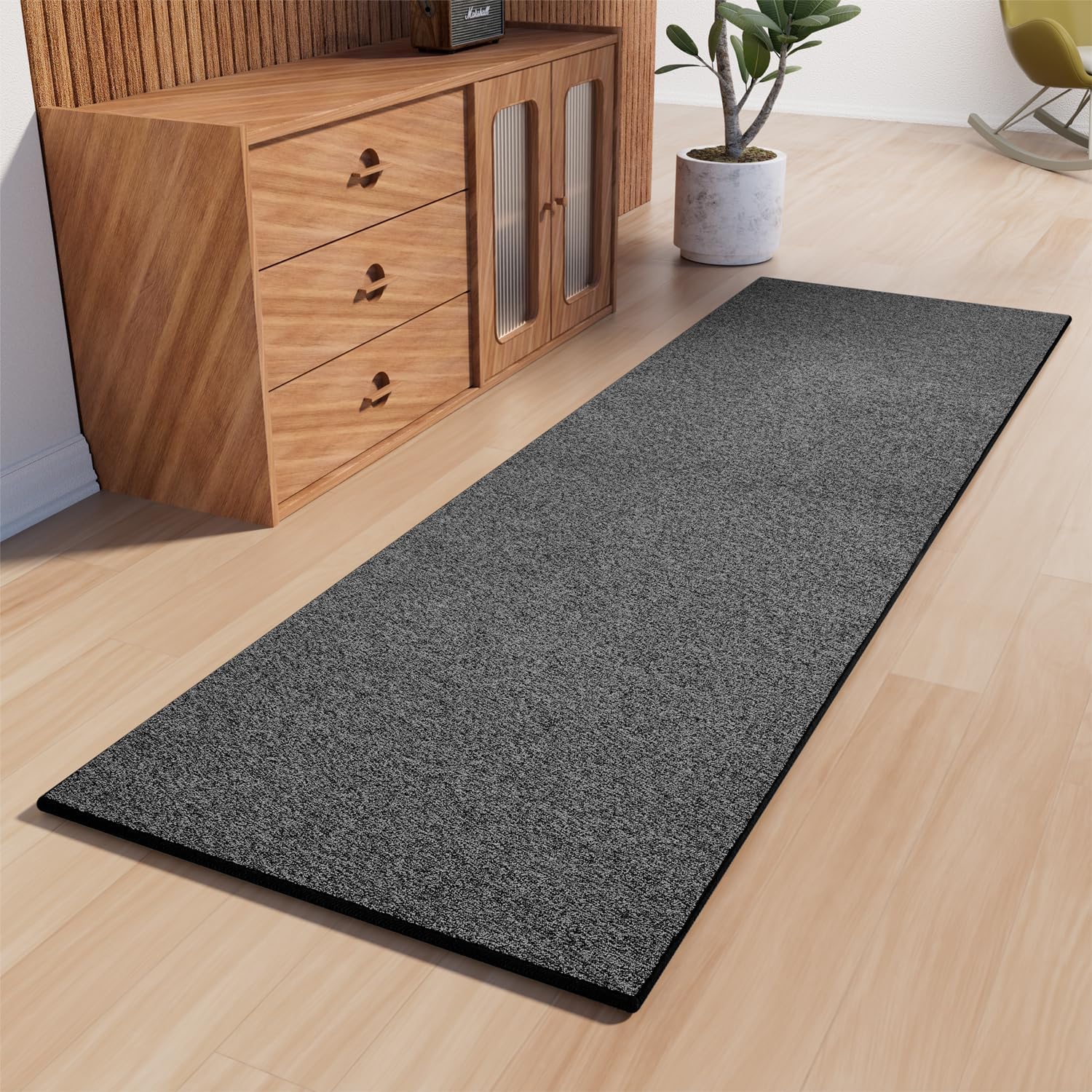 AREDO Runner Rug with Non Slip Backing 2x6 ft Black