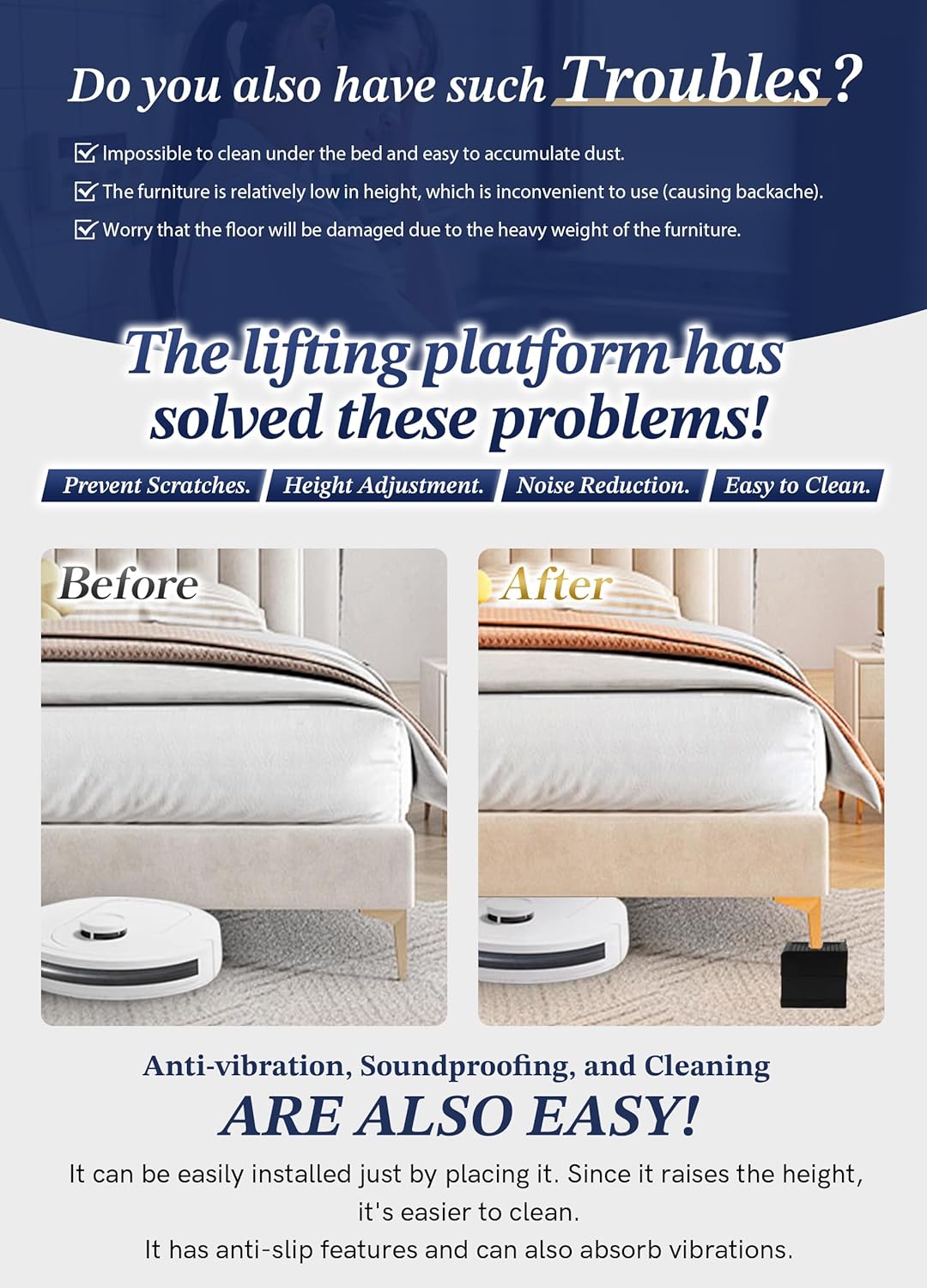 EclatBain Bed Risers Heavy Duty Adjustable Blocks