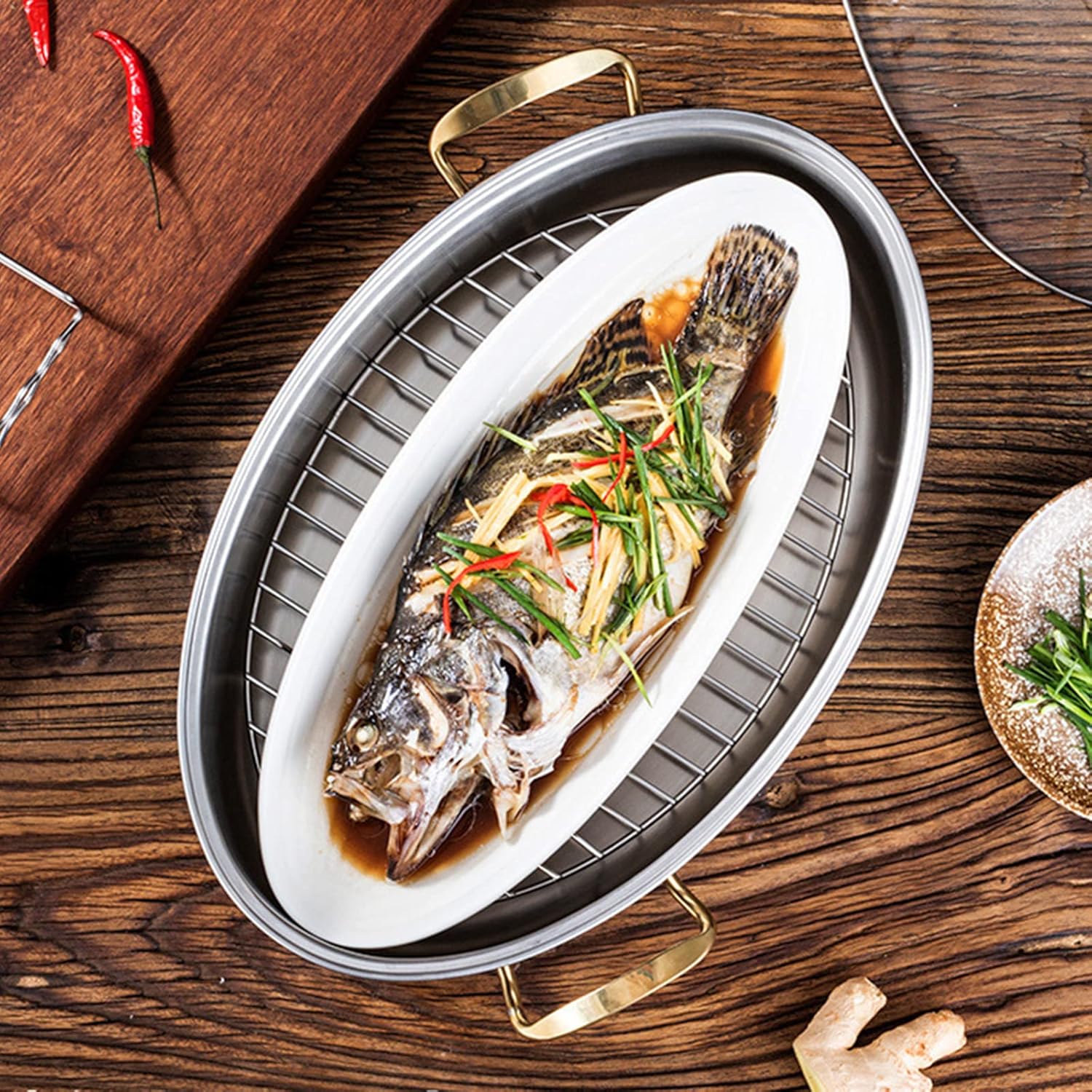 Stainless Steel Multi-Use Roasting Pan with Rack and Double Layer