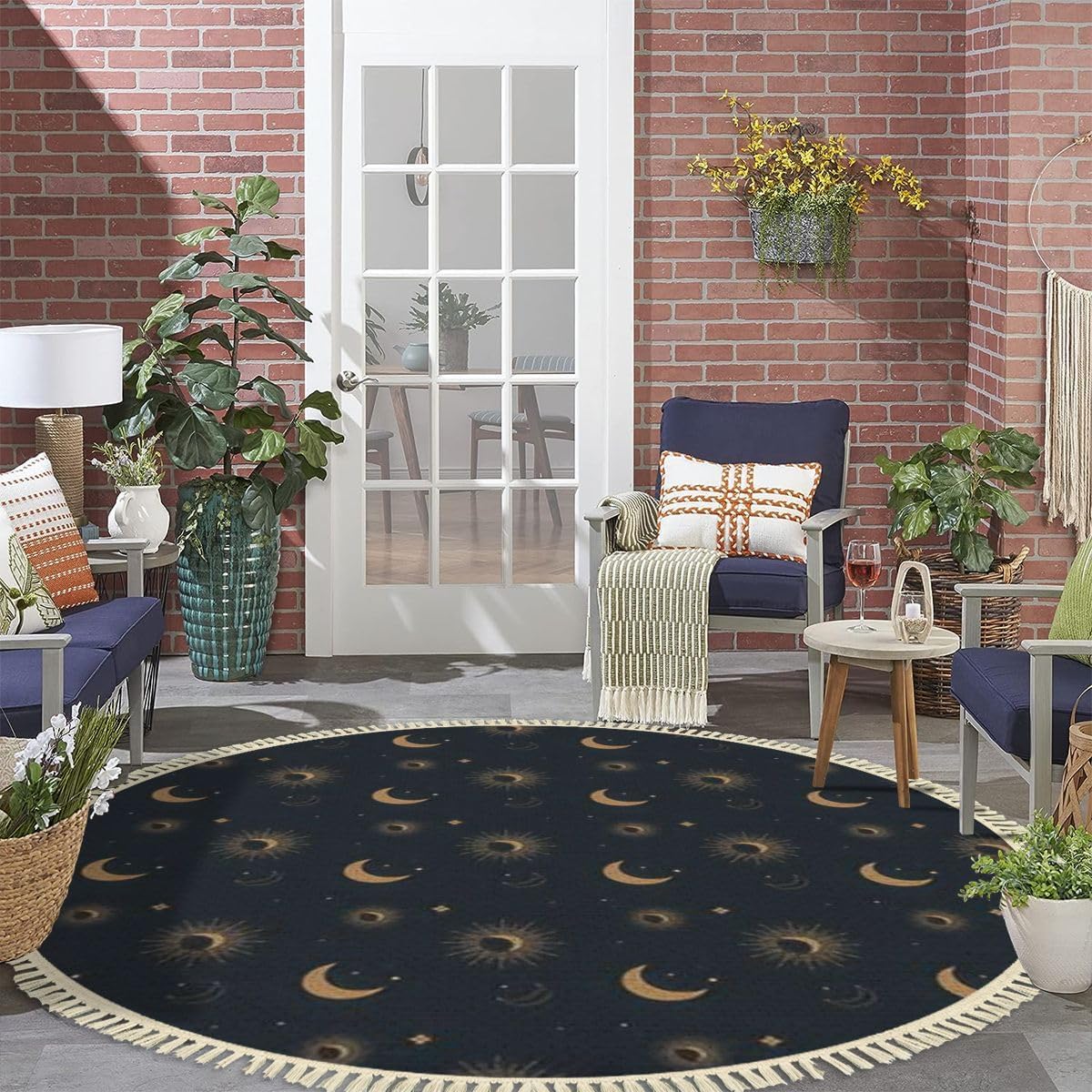 Bohemian 4x4 Round Tassel Carpet Rug for Living Room Playroom