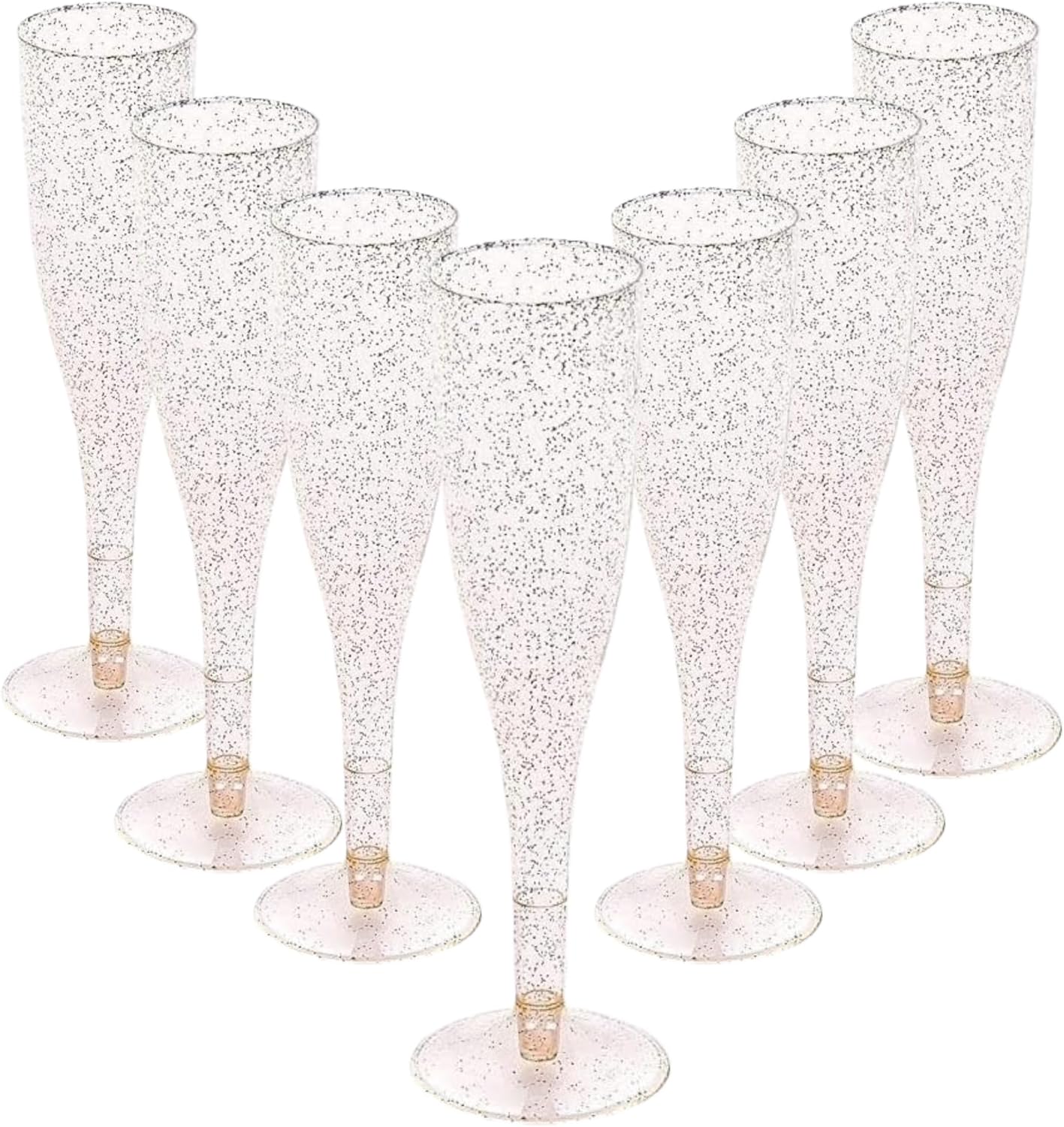 30 Disposable Champagne Flutes - Gold Glitter Plastic for Parties
