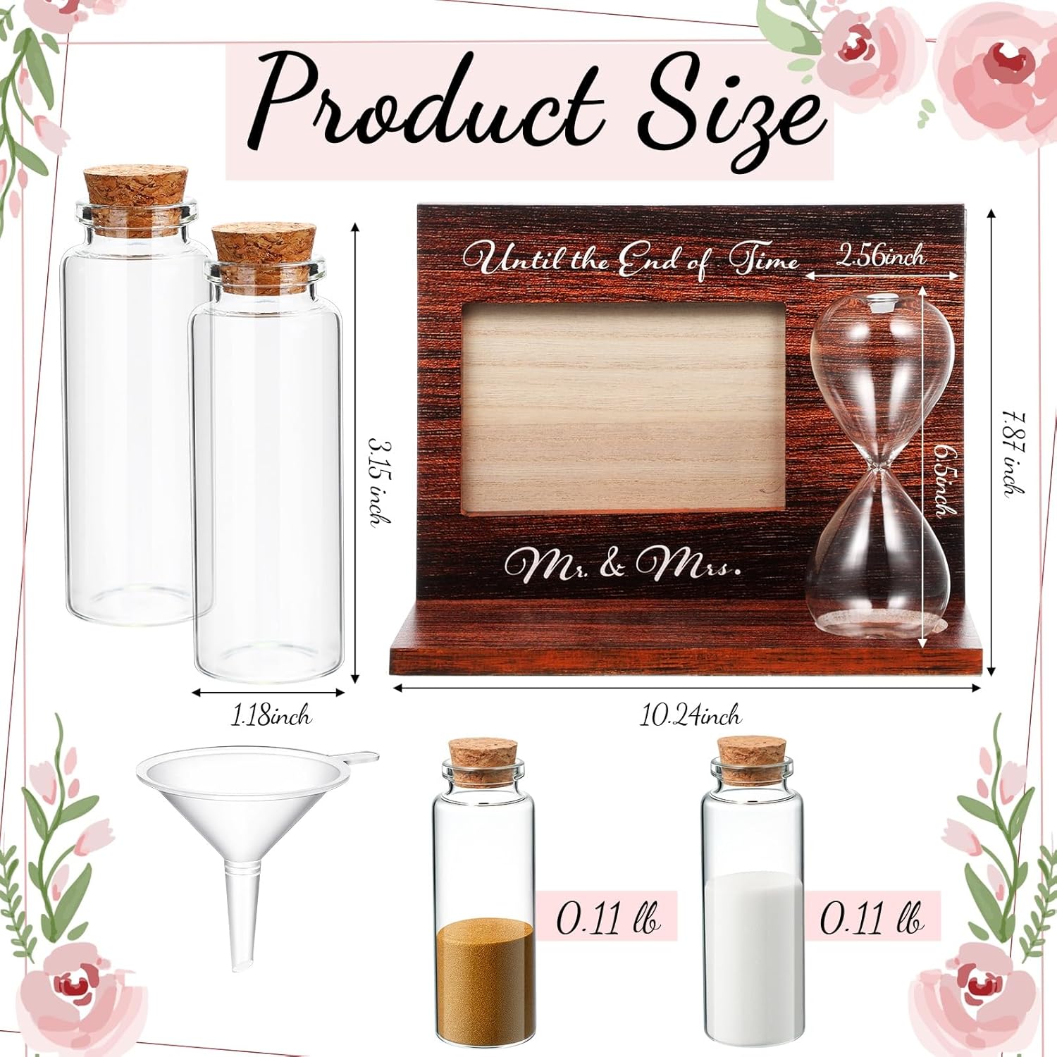 Blosssound Wedding Unity Sand Ceremony Set with Wooden Frame and Hourglass