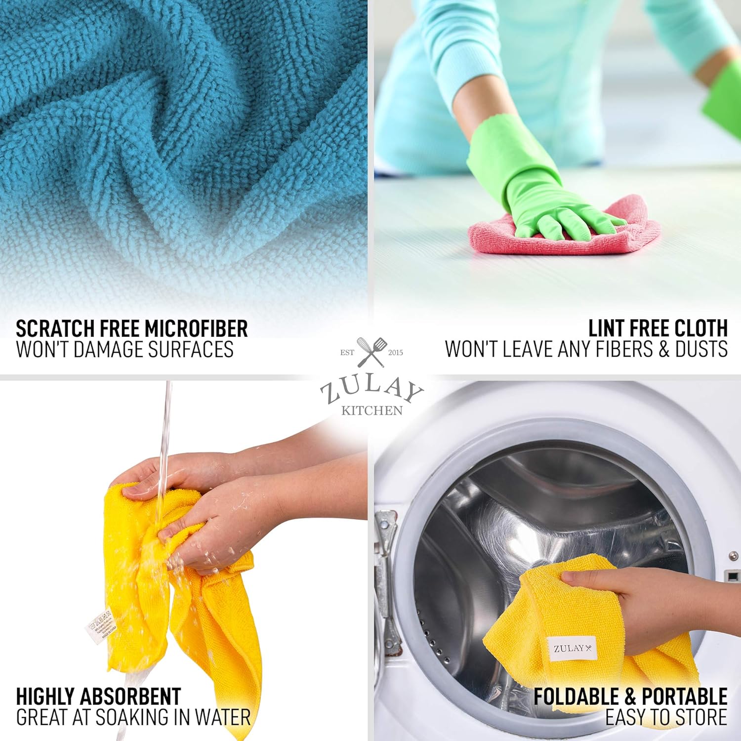 Zulay Kitchen 12 Pack Microfiber Cloths - 12x12 Inch Lint Free for Cleaning