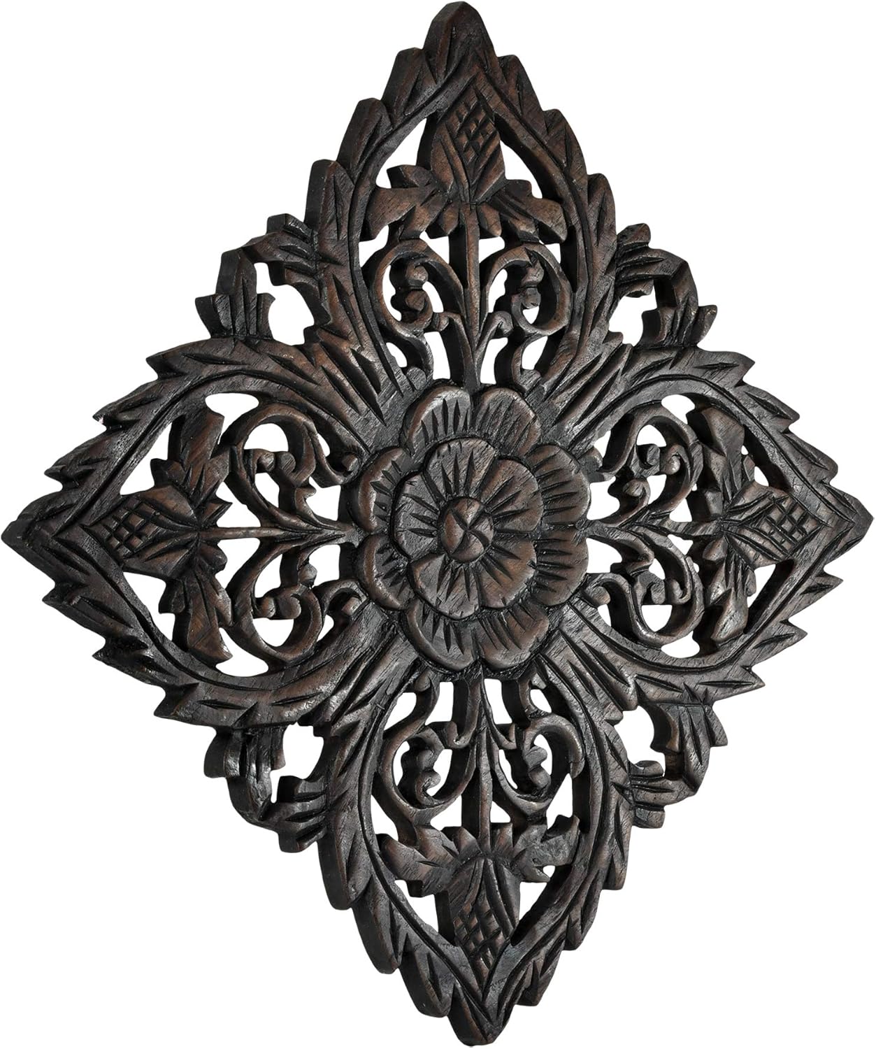 AeraVida Elegant Blossom Carved Teak Wood Wall Art
