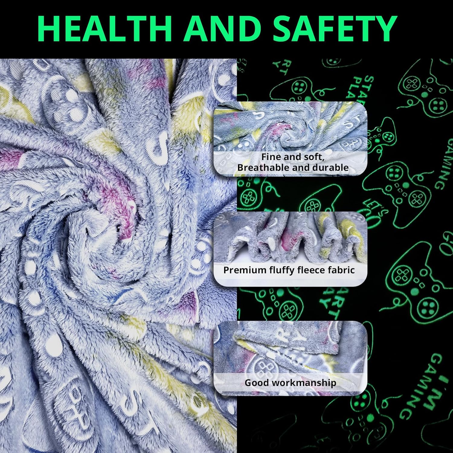 Glow in the Dark Gaming Blanket for Kids and Teens