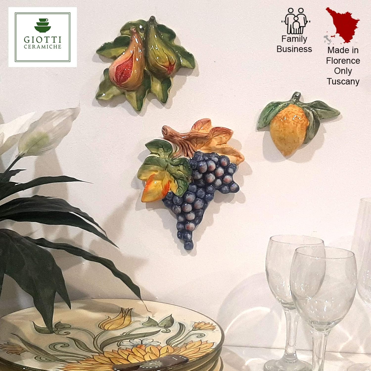Italian Ceramic Fruits Wall Decor Hand PaintedBy Giotti Ceramiche