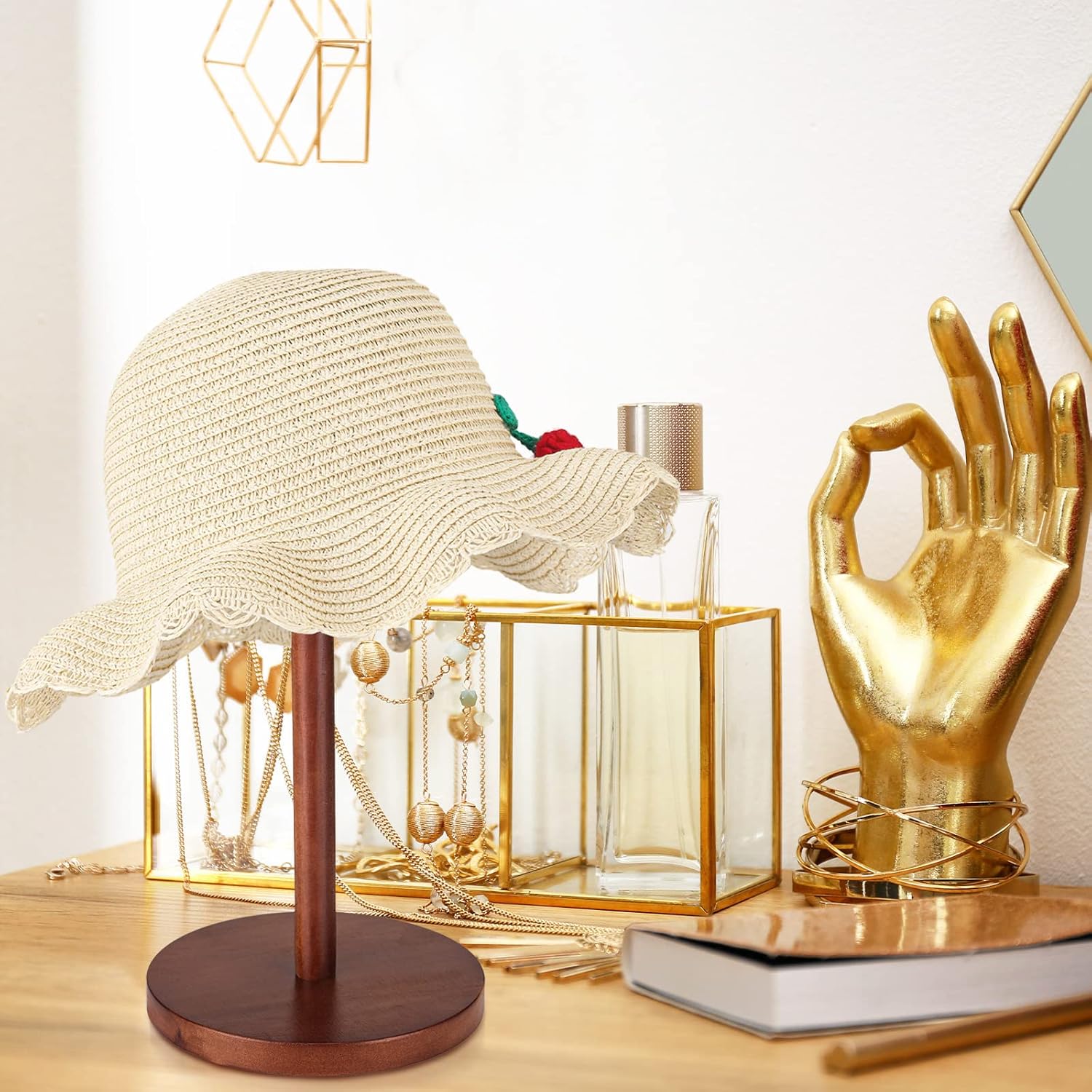 Chunful 2 Piece Rustic Wood Hat Display Stand