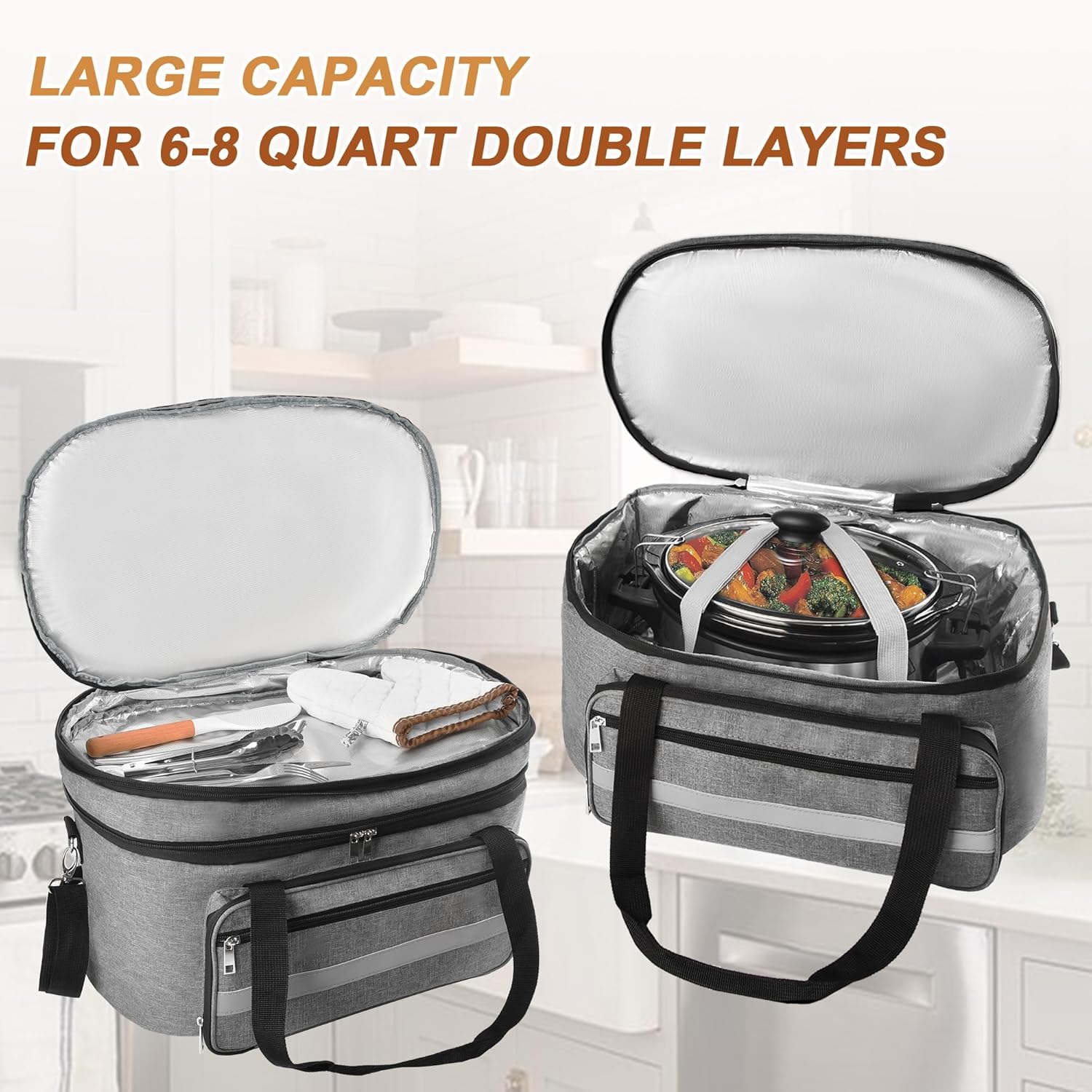 Double Layer Slow Cooker Carrying Bag for 6-8 Quart Crock Pot