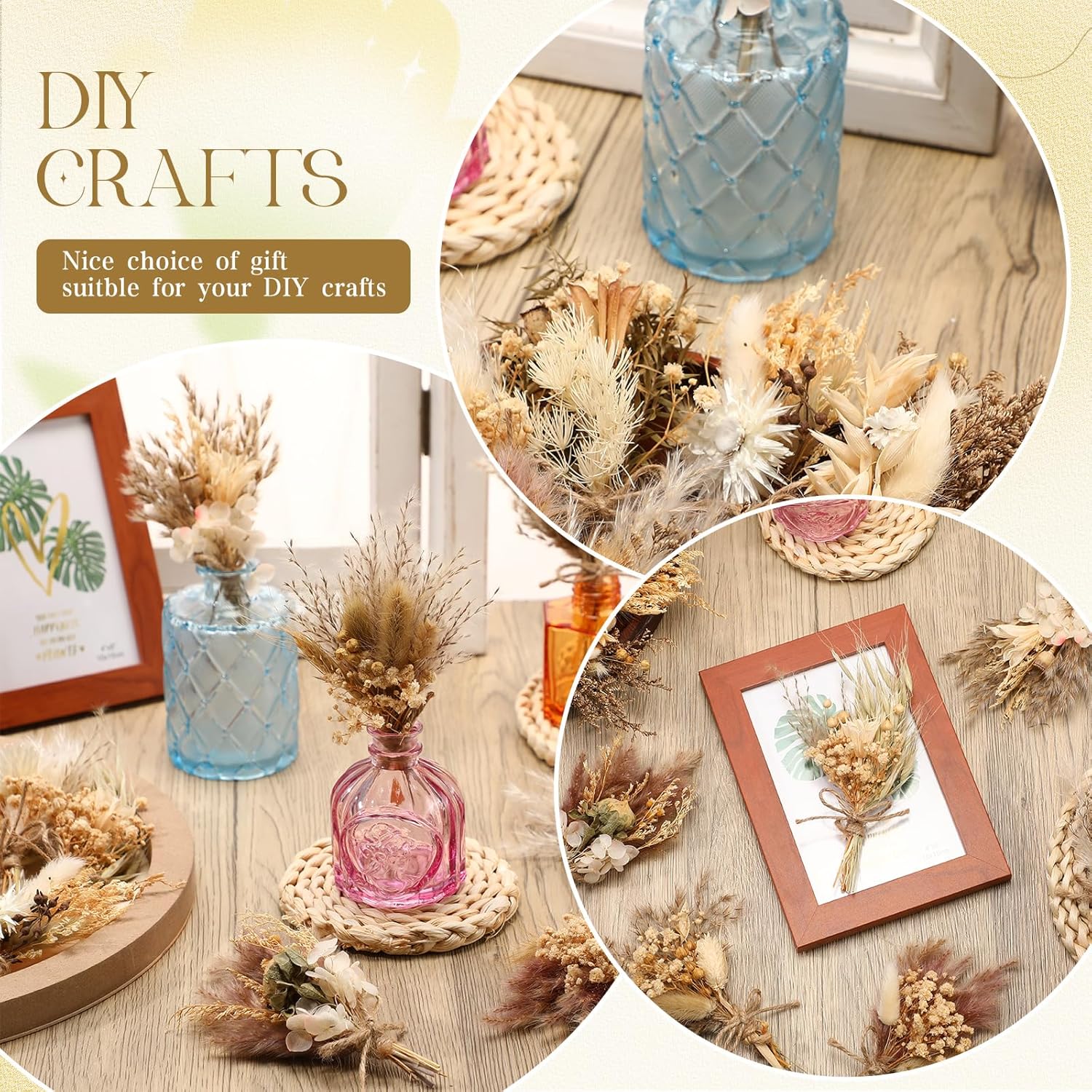 Layhit 12 Pack Mini Boho Dried Flower Bouquets