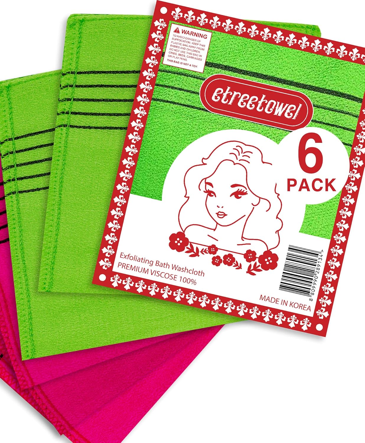 Anti-Shrink Korean Exfoliating Bath Mitt Scrub Washcloth 6 Pack