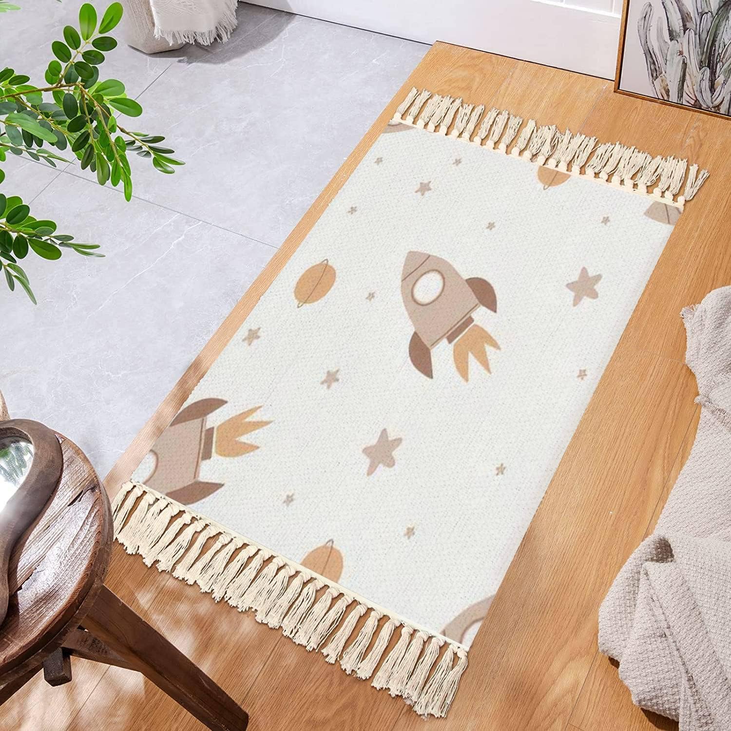 Boho Style Kids Room Rug with Tassels and Fringe