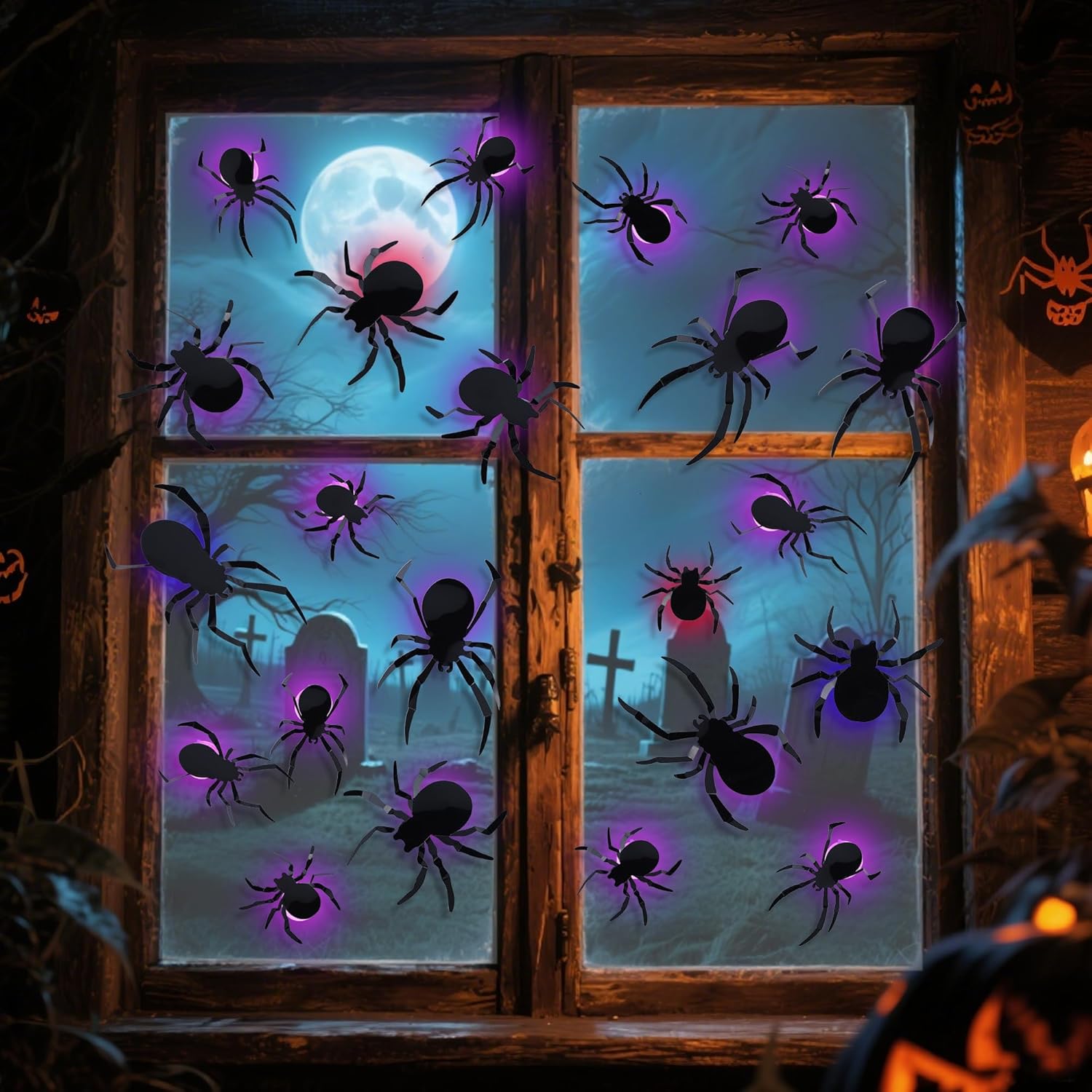 DRDUDU 36 Halloween Spider Wall Decor with LEDs