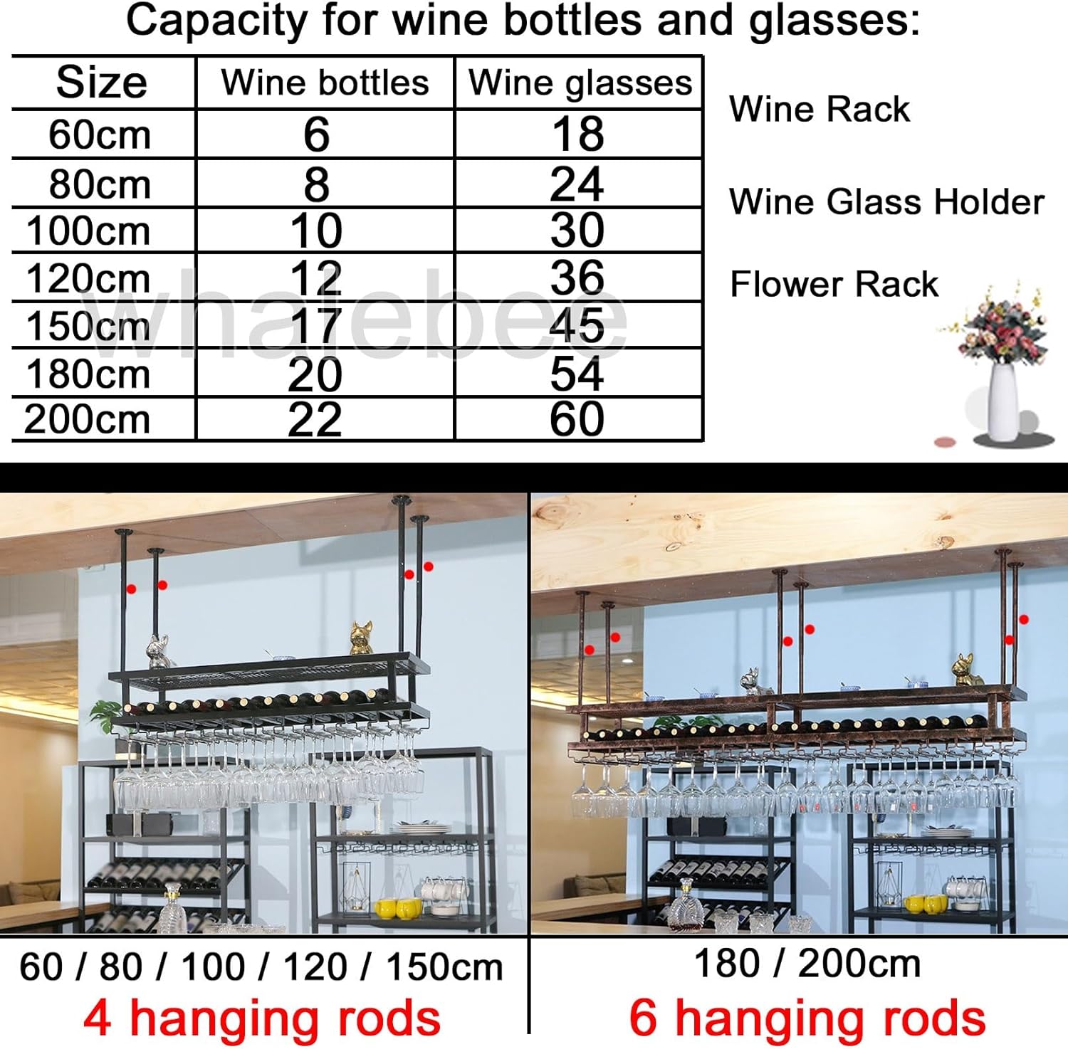 Whalebee Wine Glass Holder Metal Rack for Home Bar
