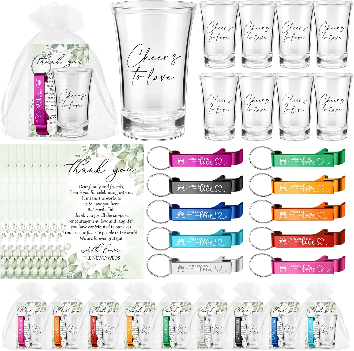 200 Pcs Wedding Favors Set with Shot Glasses and Bottle Openers
