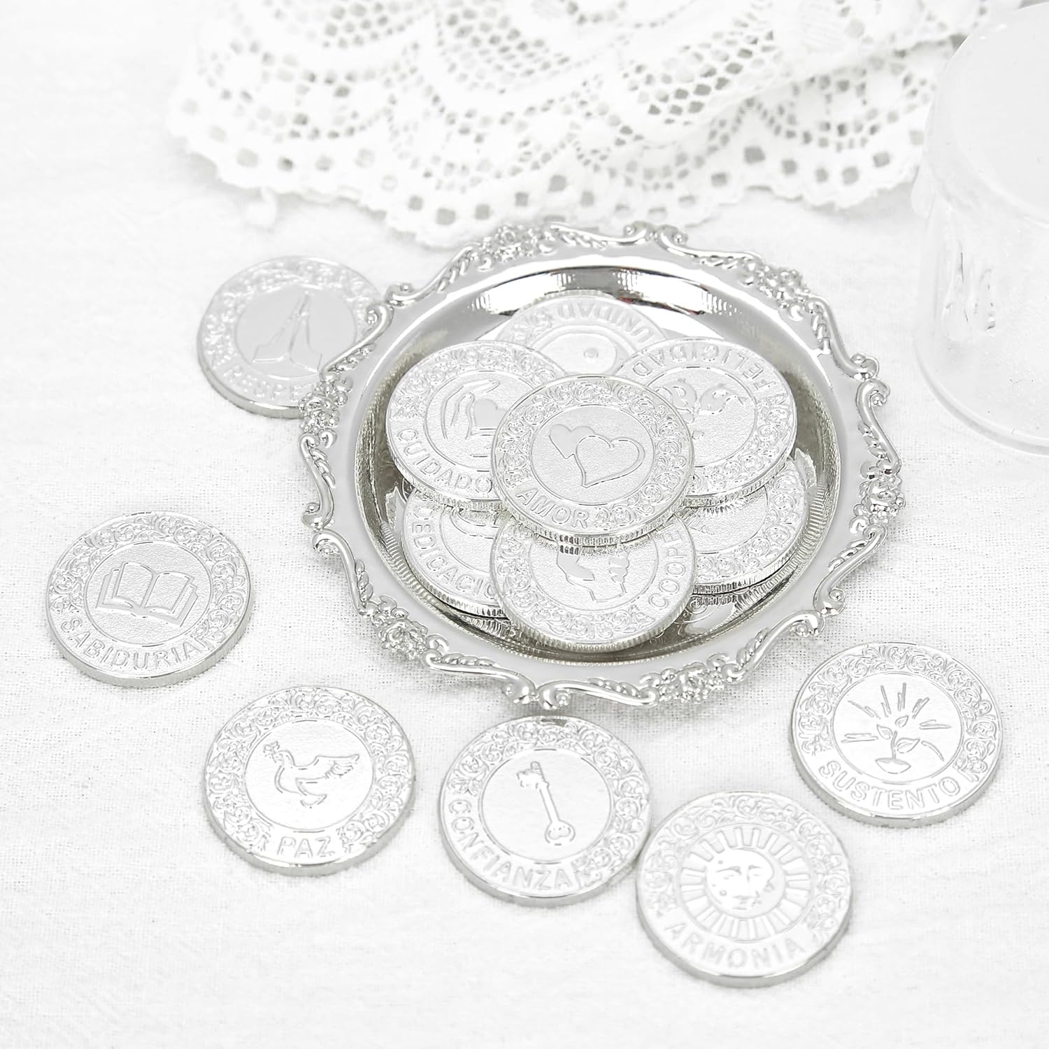 TINGKU Silver Wedding Coins Set for Catholic Ceremony