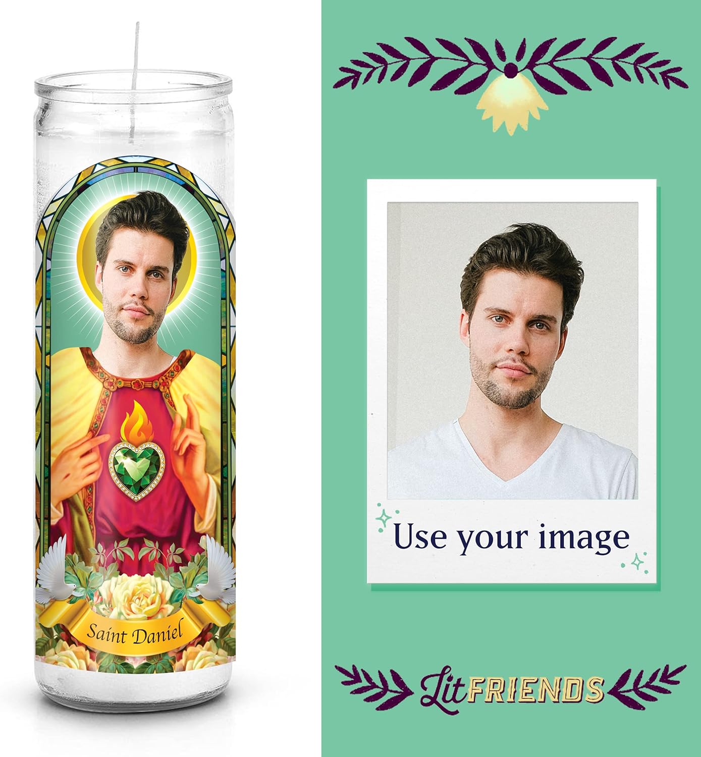 Saint Selfie Custom Prayer Candle for Fathers Day