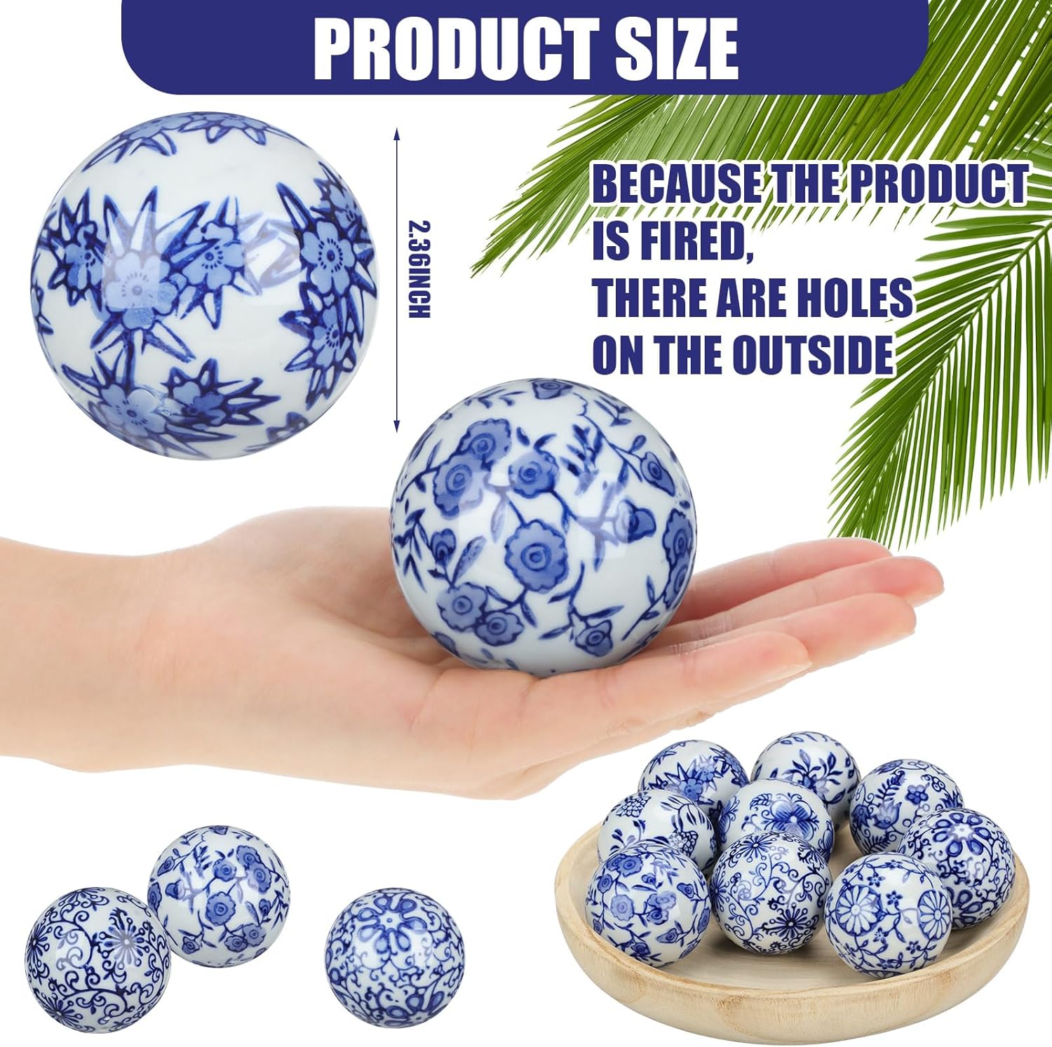 Vesici 9 Pcs Blue White Porcelain Decorative Balls