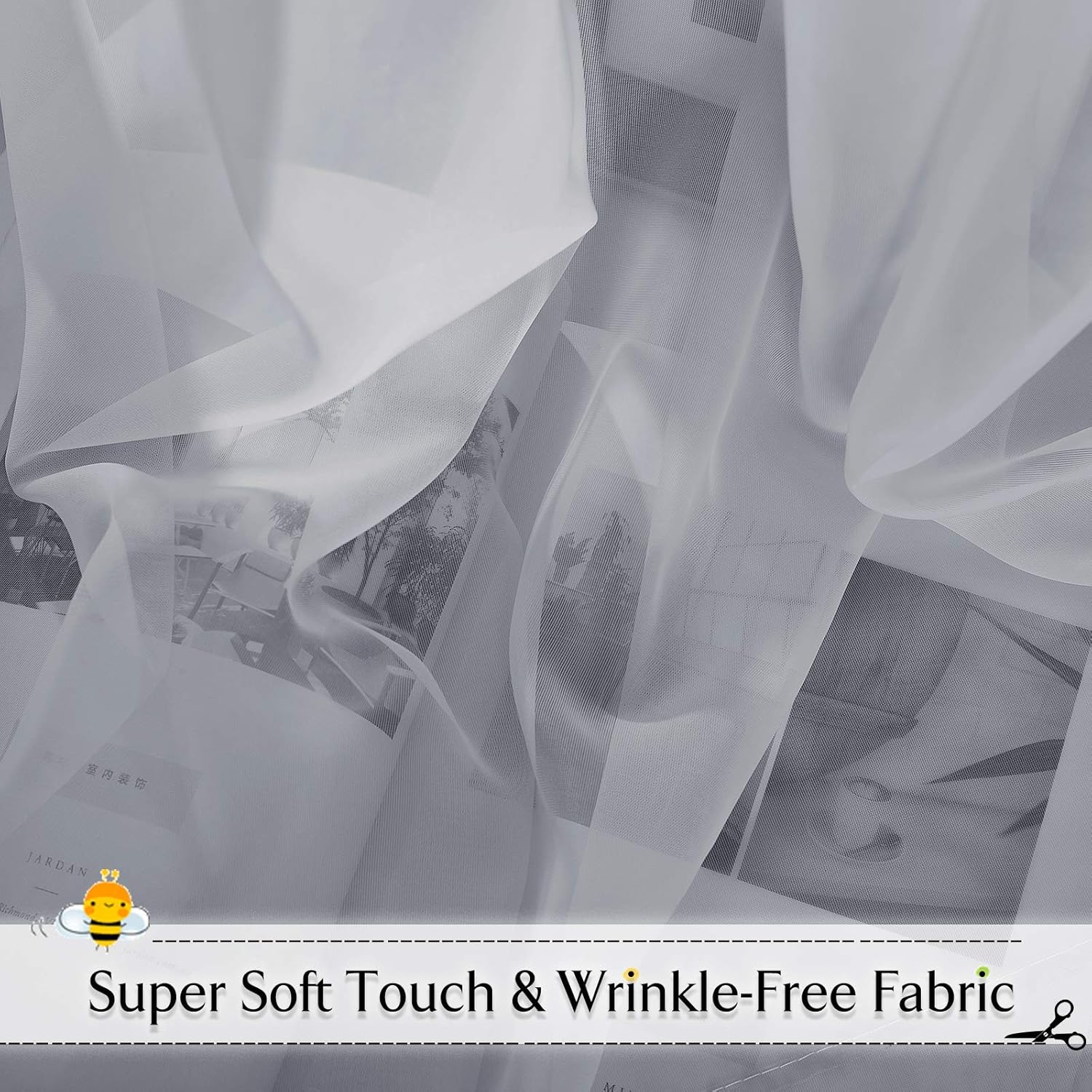 RYB HOME Sheer Curtains Valances - 2 Panels Dove Grey