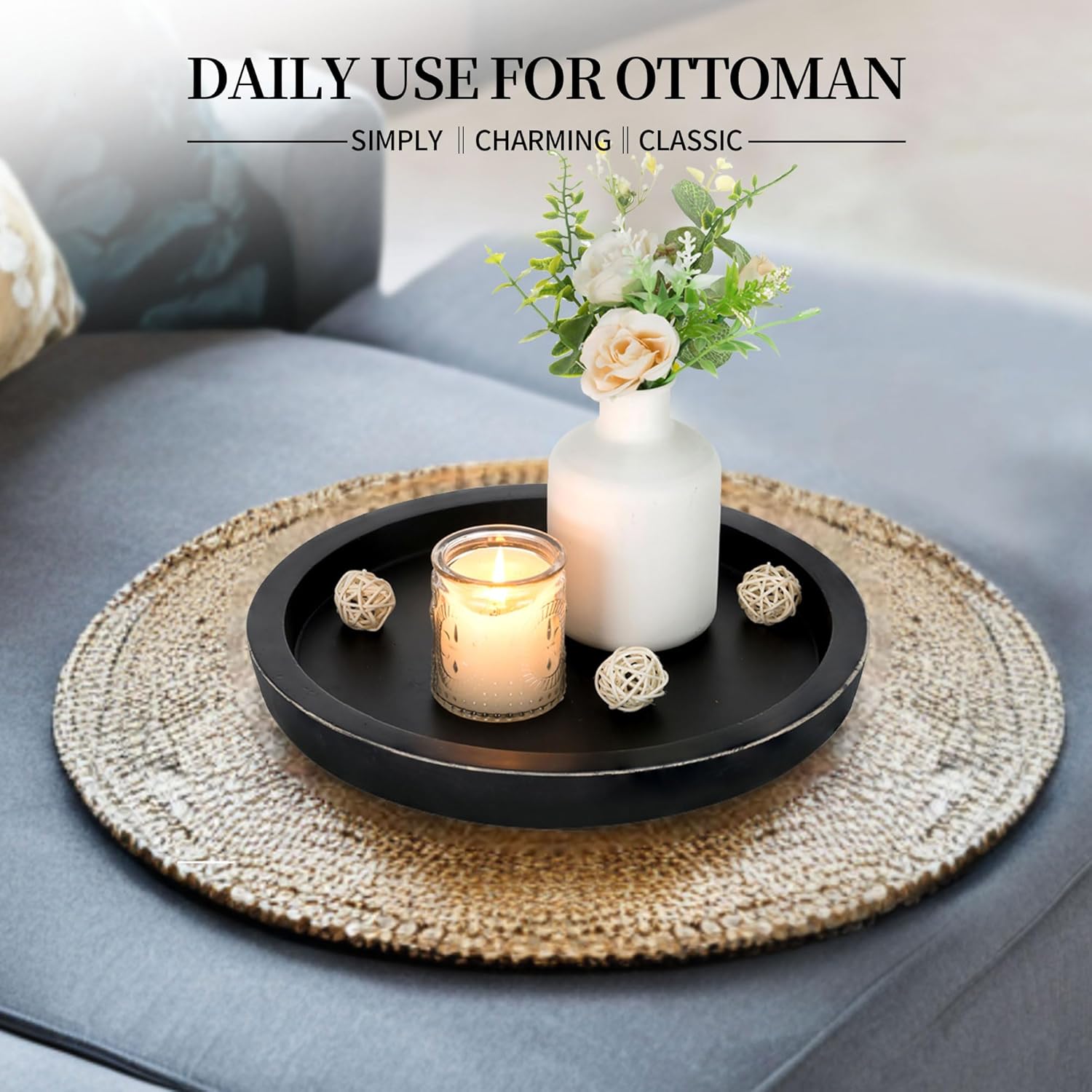Hanobe Black Round Wooden Serving Tray