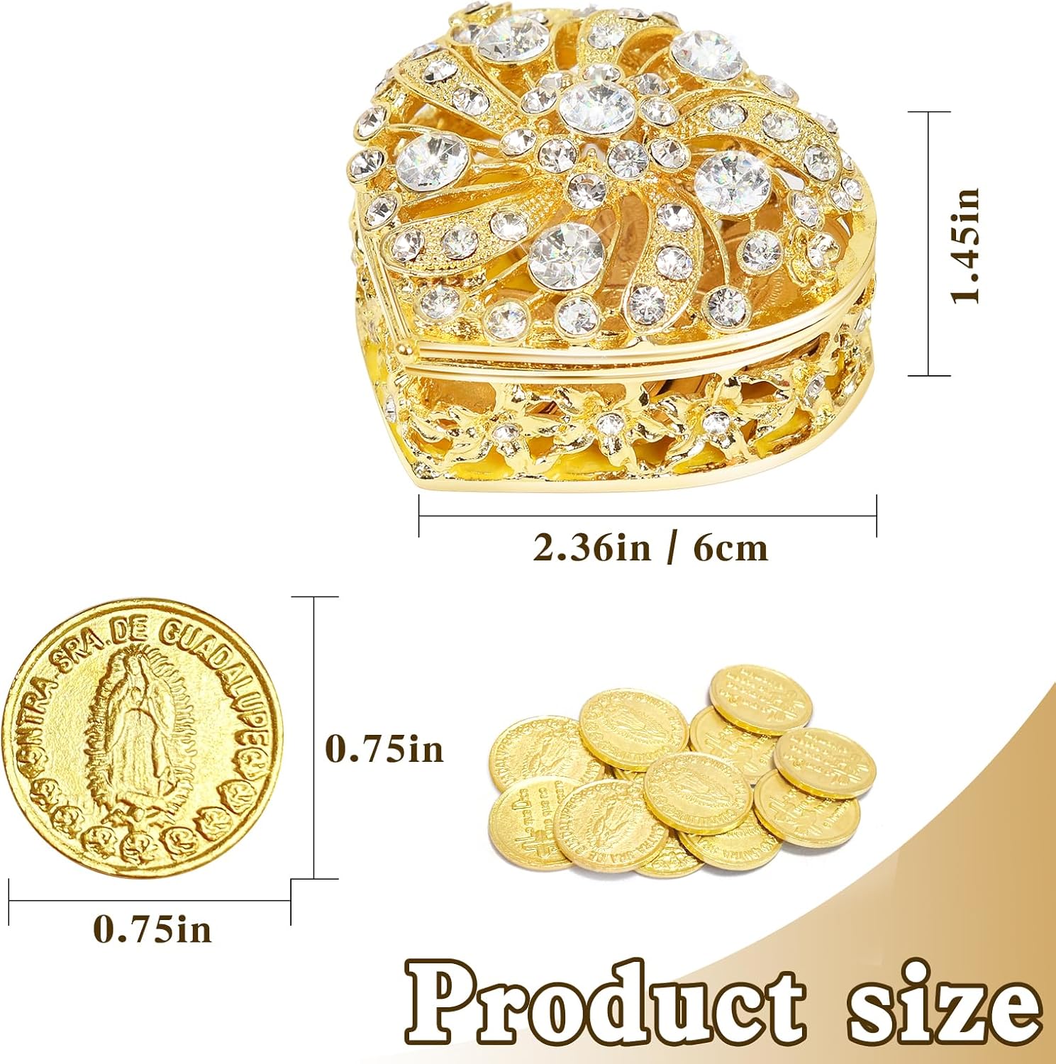Catholic Wedding Arras Coins Set with 13 Gold Virgen of Guadalupe Coins