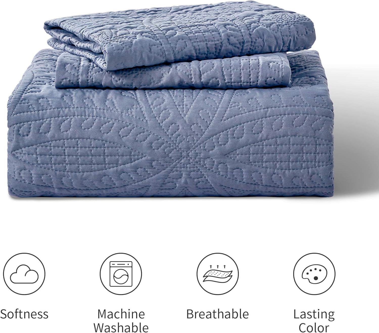 Loves Cabin Quilt Set Queen Blue with Coin Pattern