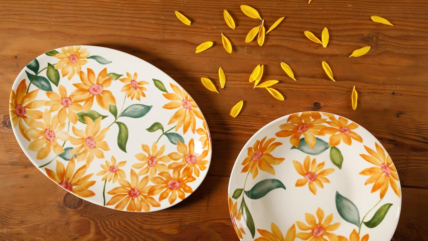 Sunnyflower 2 Piece Hand Painted Floral Stoneware Serving Set