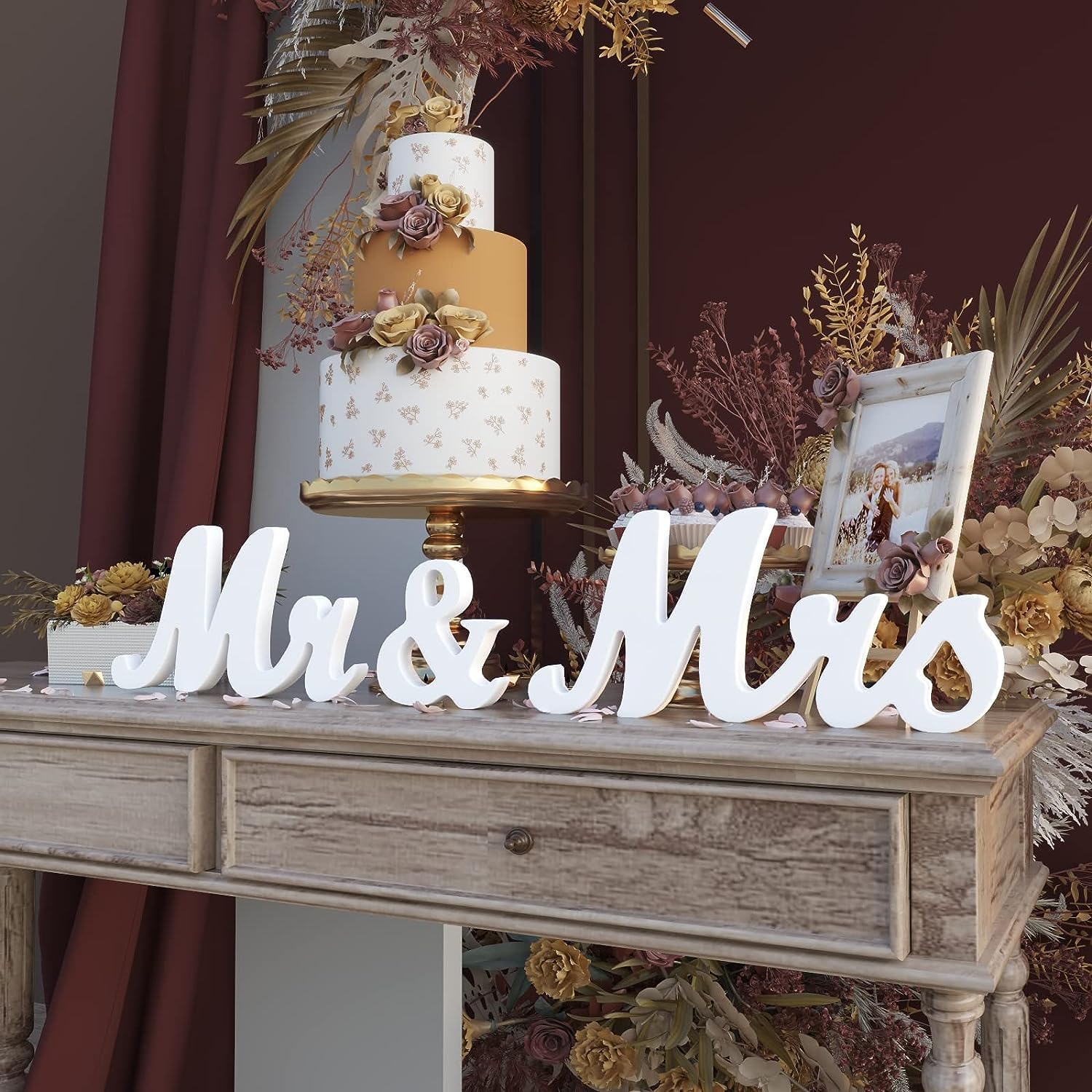 VIOPVERY Mr Mrs Wedding Sign with Banner Decorations