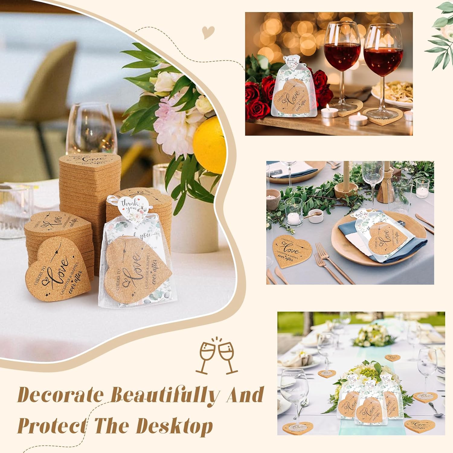 100 Heart Shaped Coasters Wedding Favors Gift Set