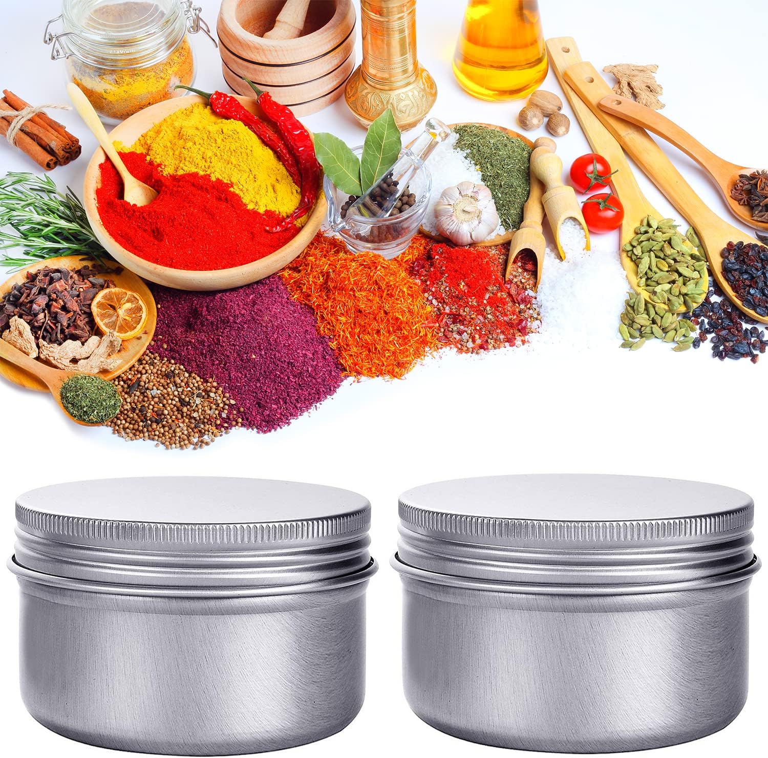 6 Ounce Aluminum Storage Cans with Screw Lids 6 Pcs Set