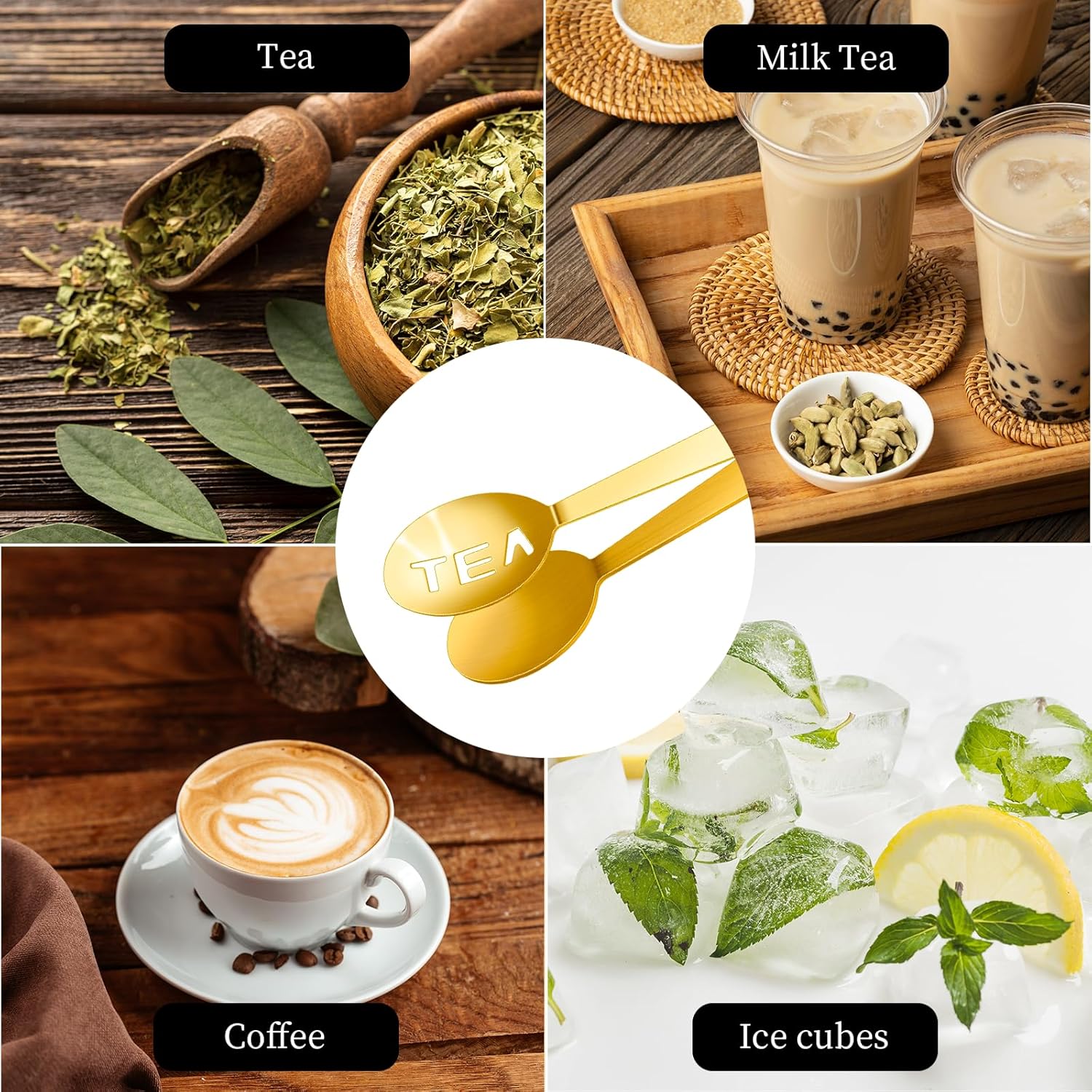 2PCS Gold Tea Bag Squeezer Tongs with Clip