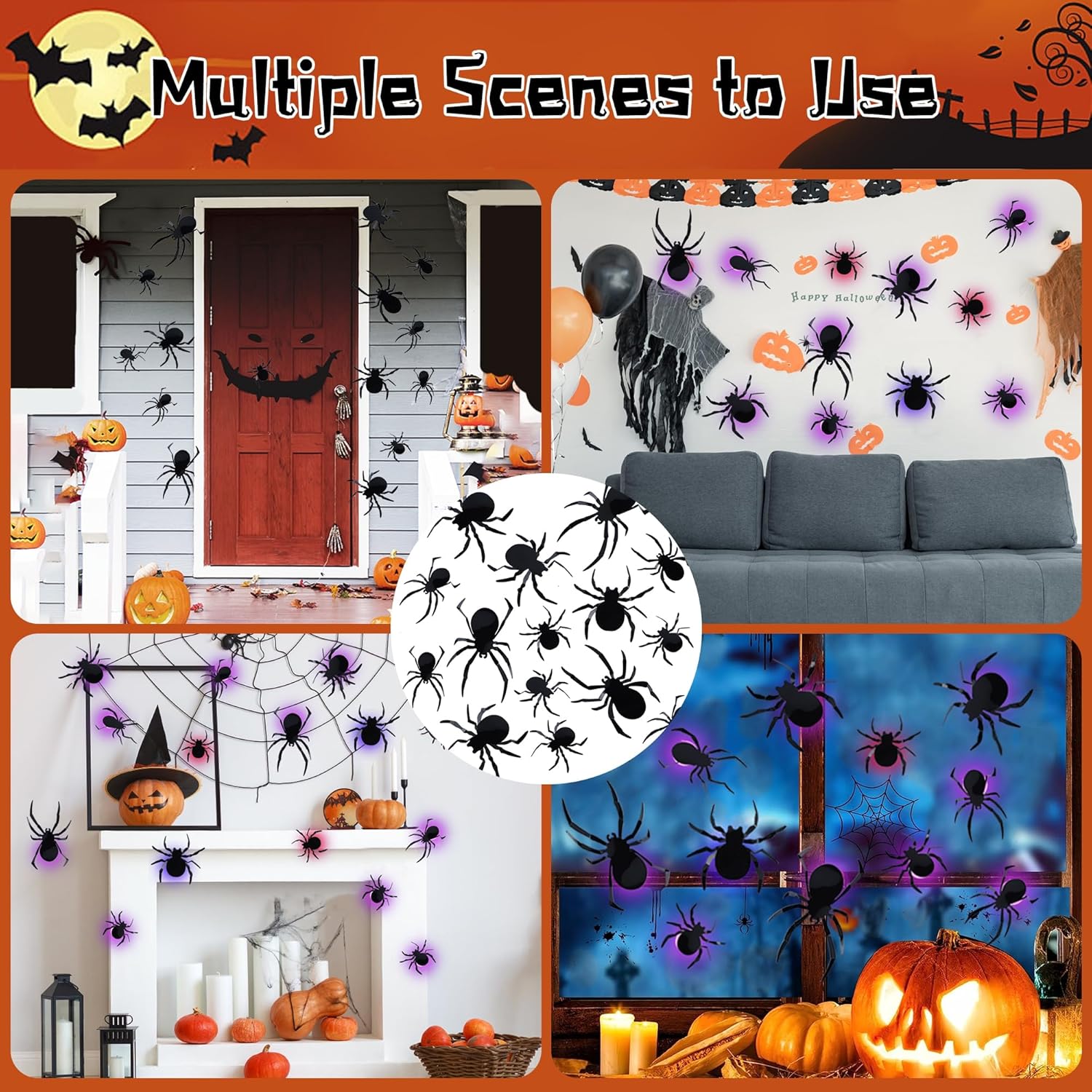 DRDUDU 36 Halloween Spider Wall Decor with LEDs