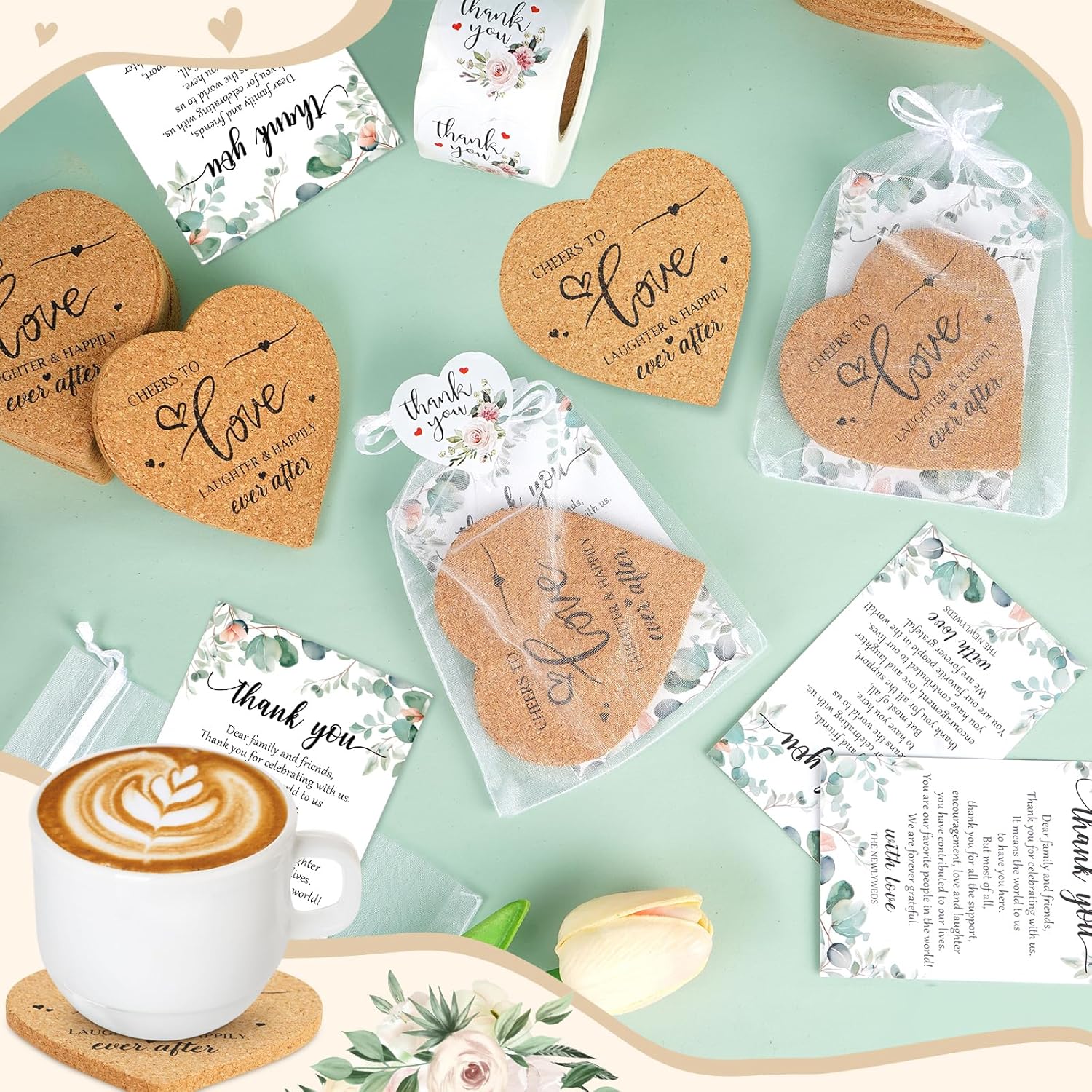 100 Heart Shaped Coasters Wedding Favors Gift Set