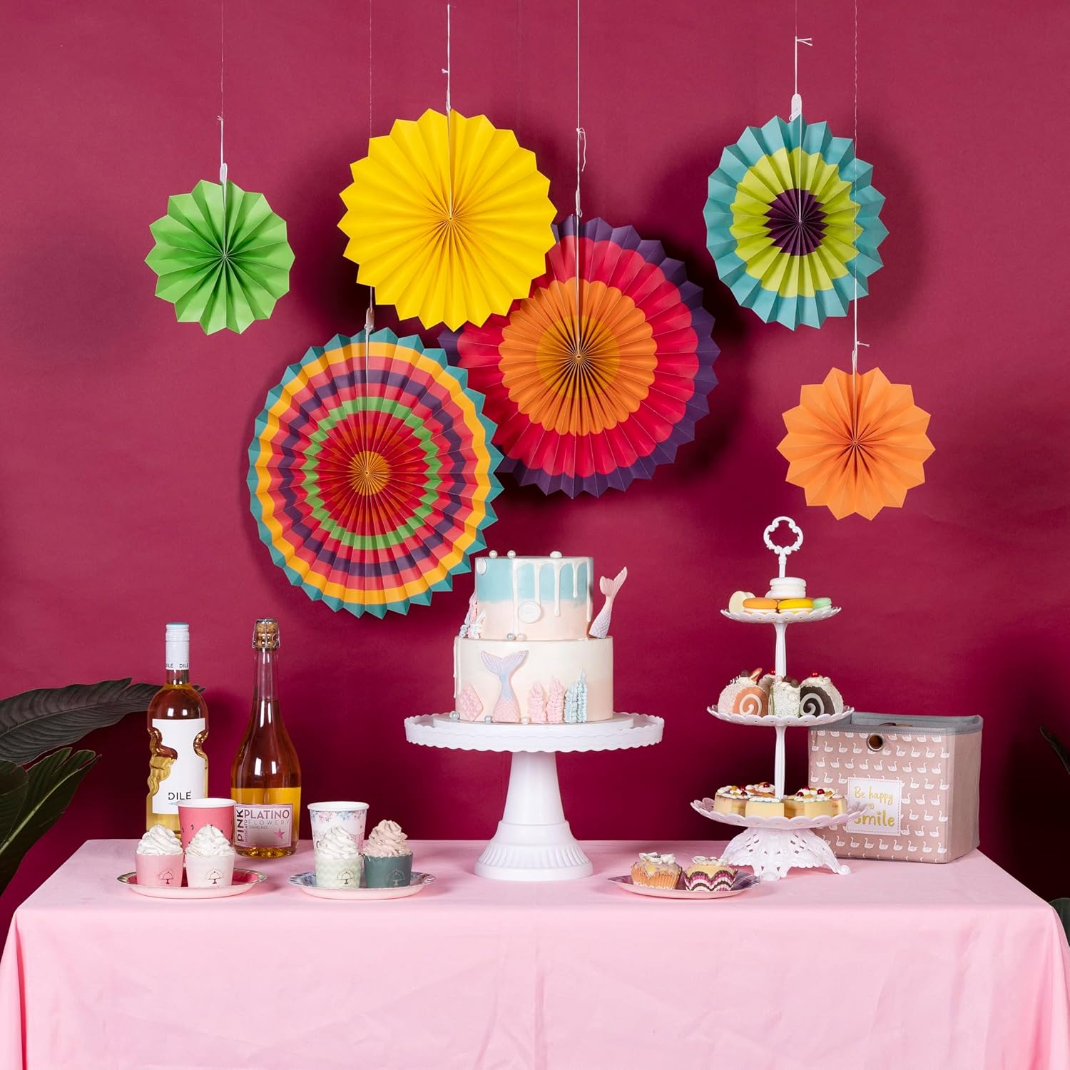 SUNBEAUTY Set of 6 Hanging Paper Fans for Birthday Parties