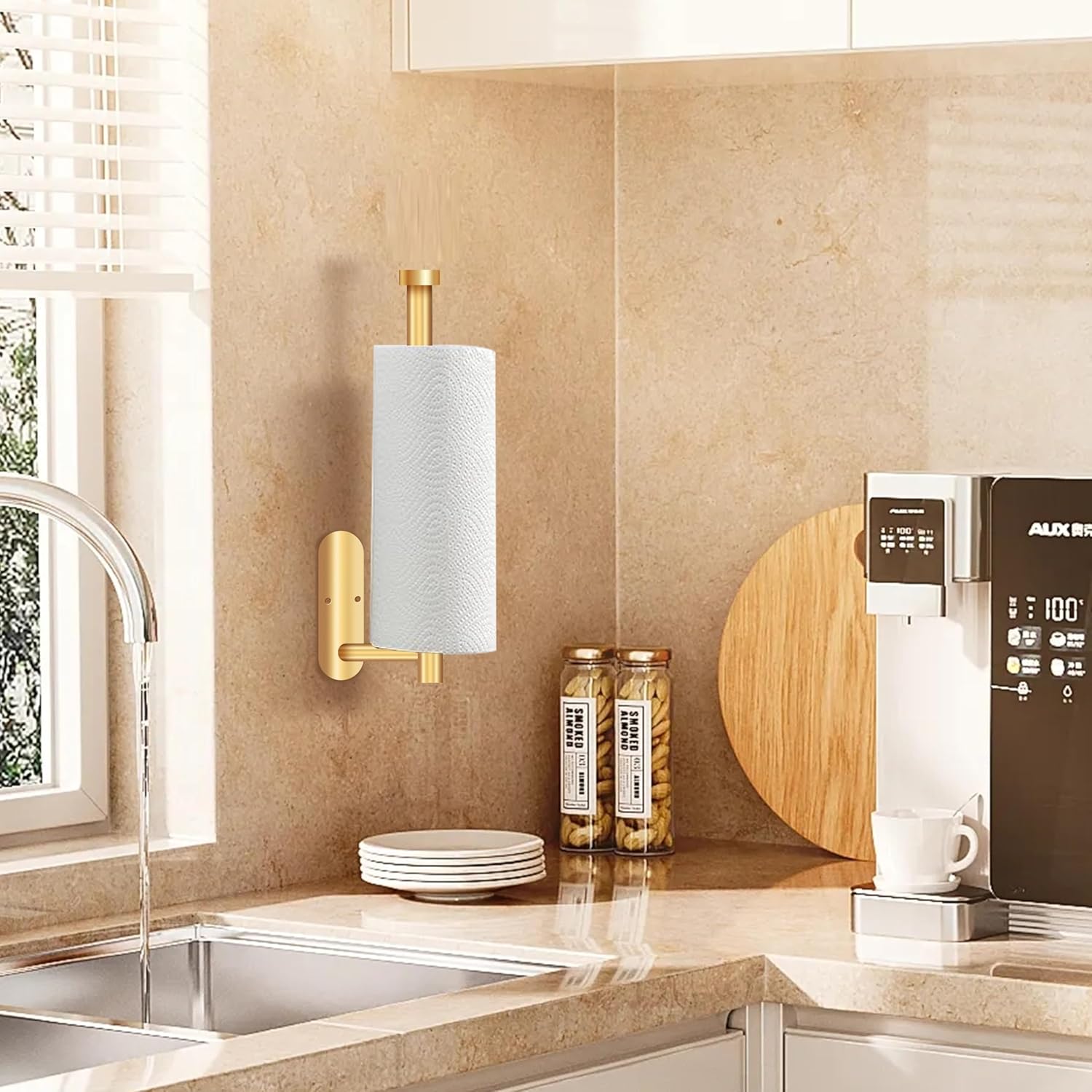 Self Adhesive Gold Paper Towel Holder for Kitchen Wall and Cabinet