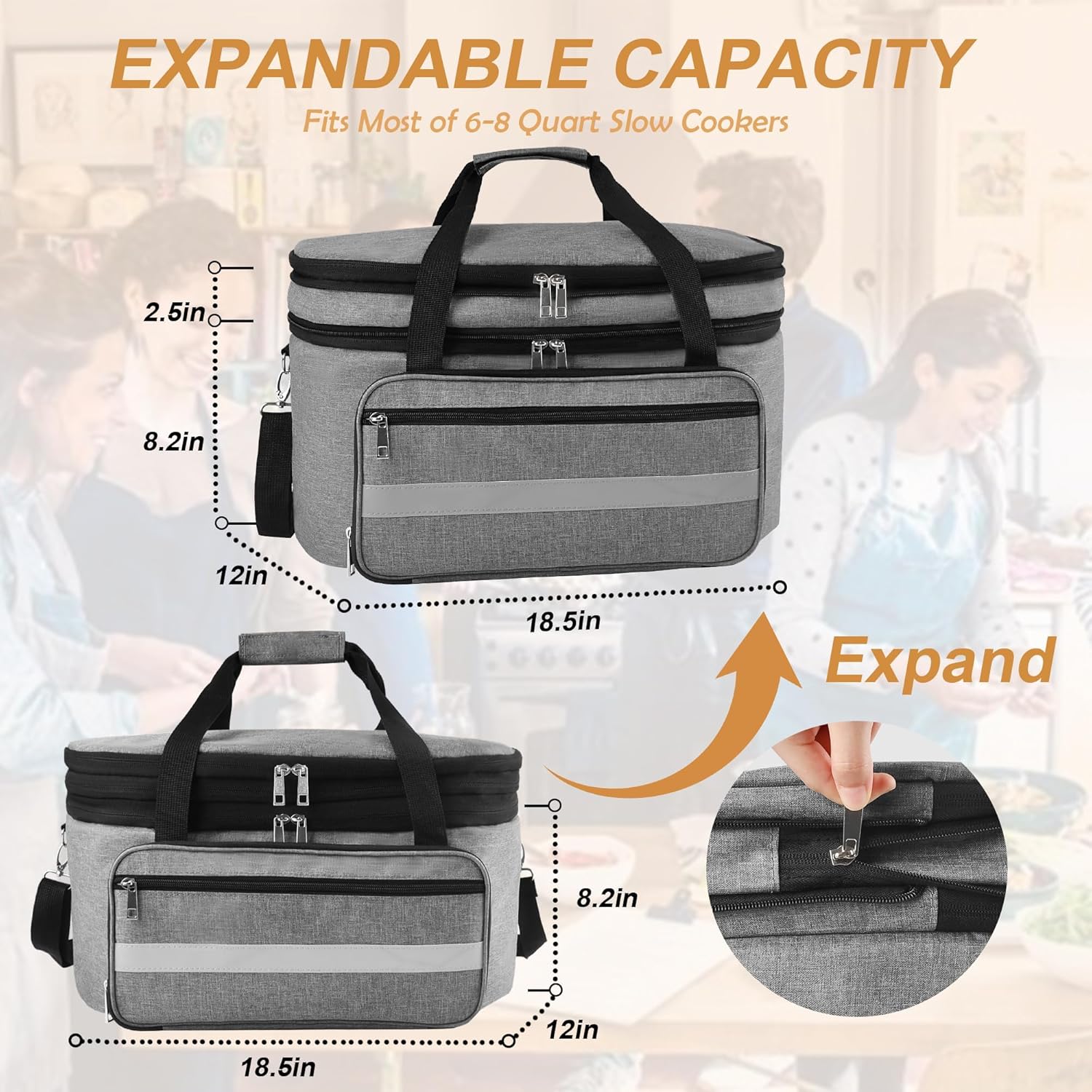 Double Layer Slow Cooker Carrying Bag for 6-8 Quart Crock Pot