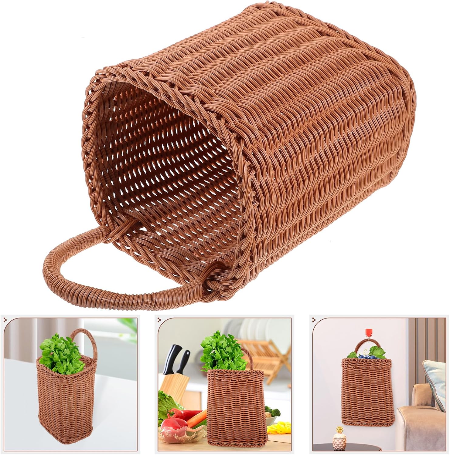 2pcs Square Woven Hanging Basket Set for Kitchen Living Room Storage