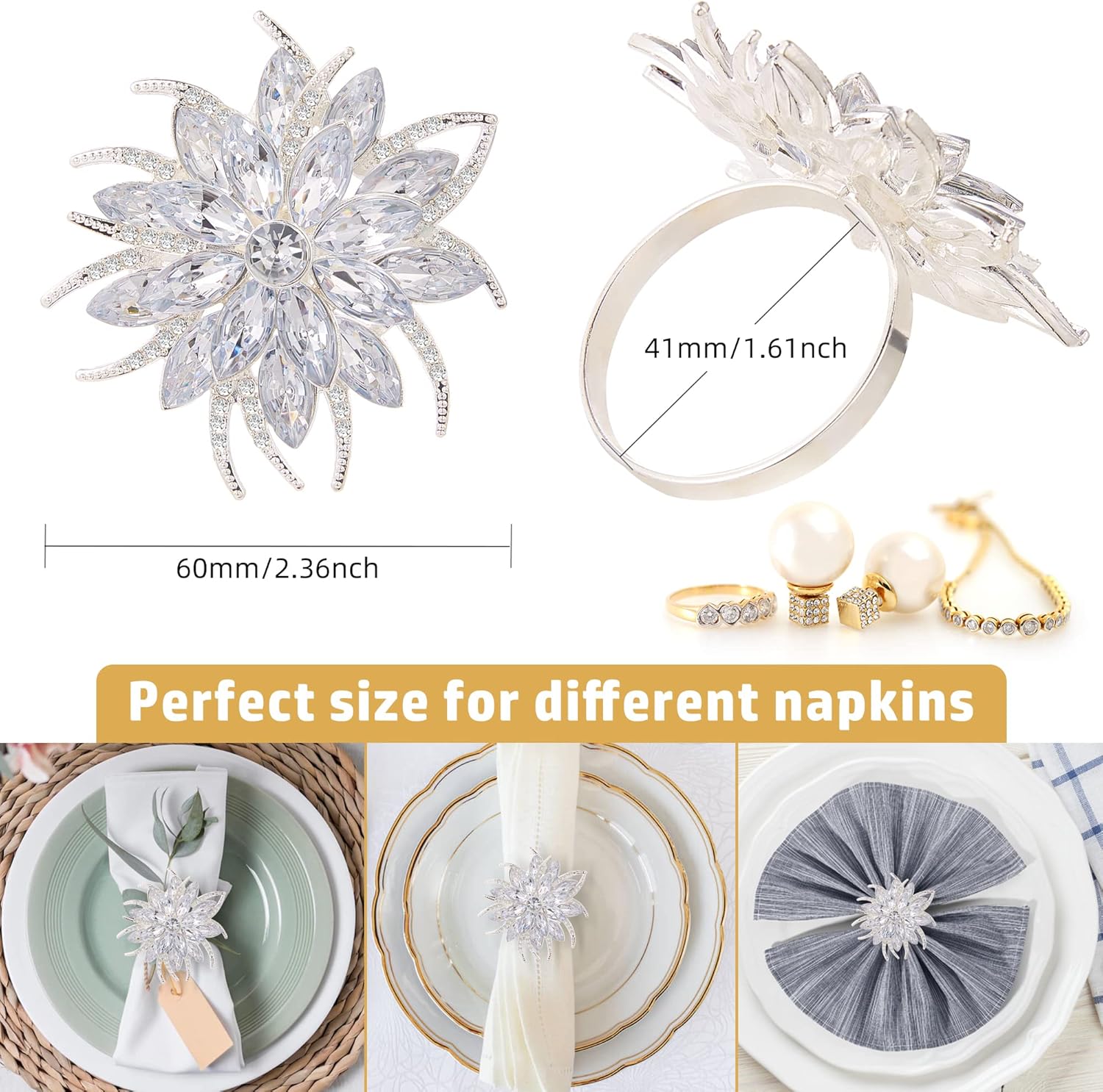Zeedix Silver Lotus Napkin Rings Set of 12