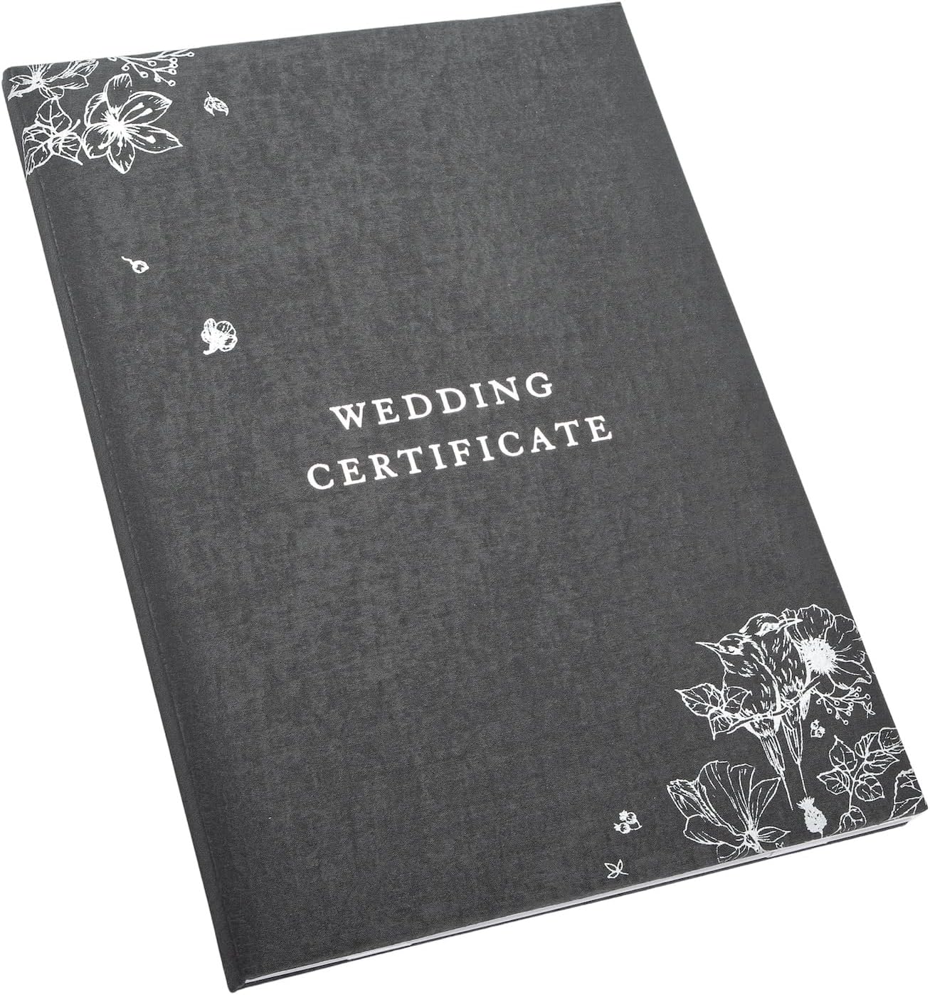 Happy Homewares Graphite Black Satin Wedding Certificate Holder with Silver Foil Flowers