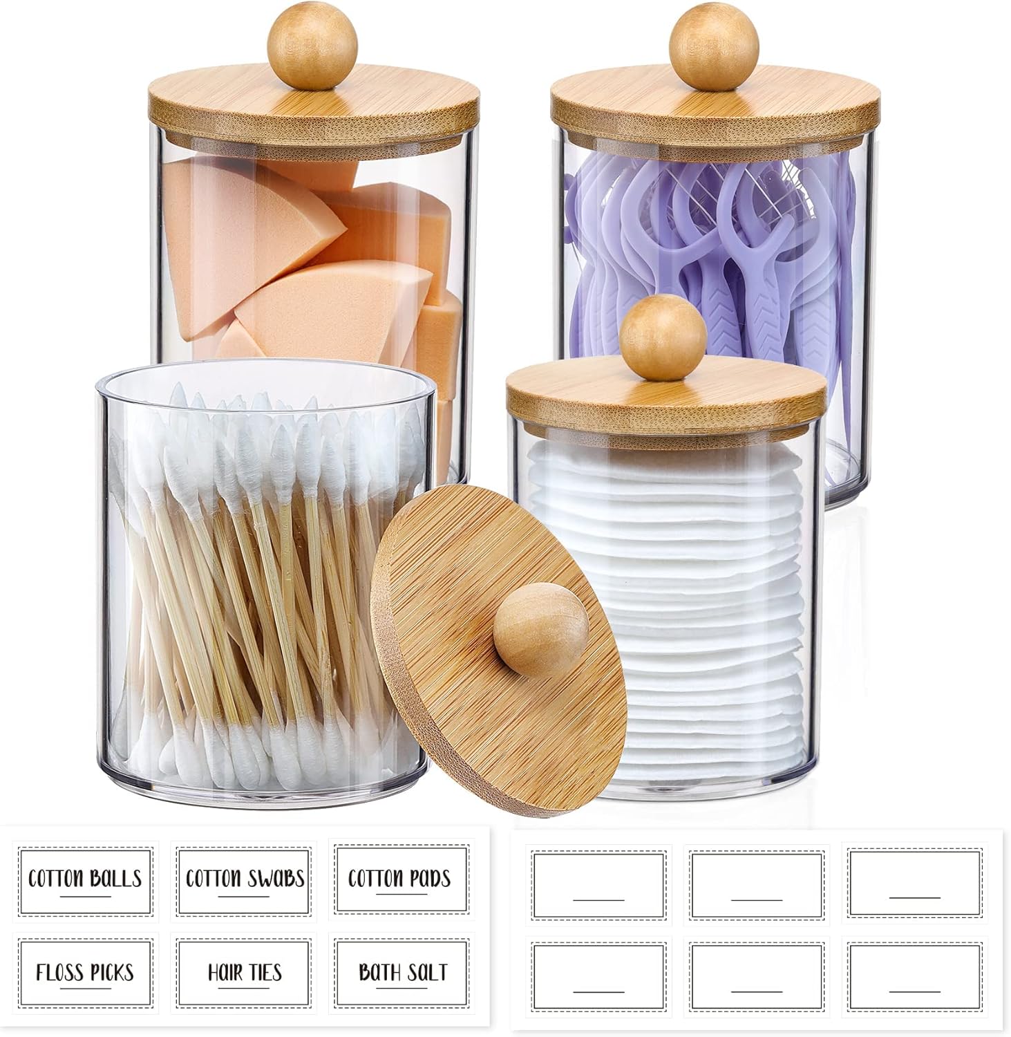 4 Pack Q Tip Holder Dispenser with Bamboo Lids