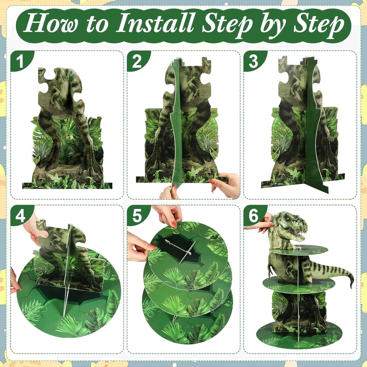 3 Tier Dinosaur Cupcake Stand Party Decorations