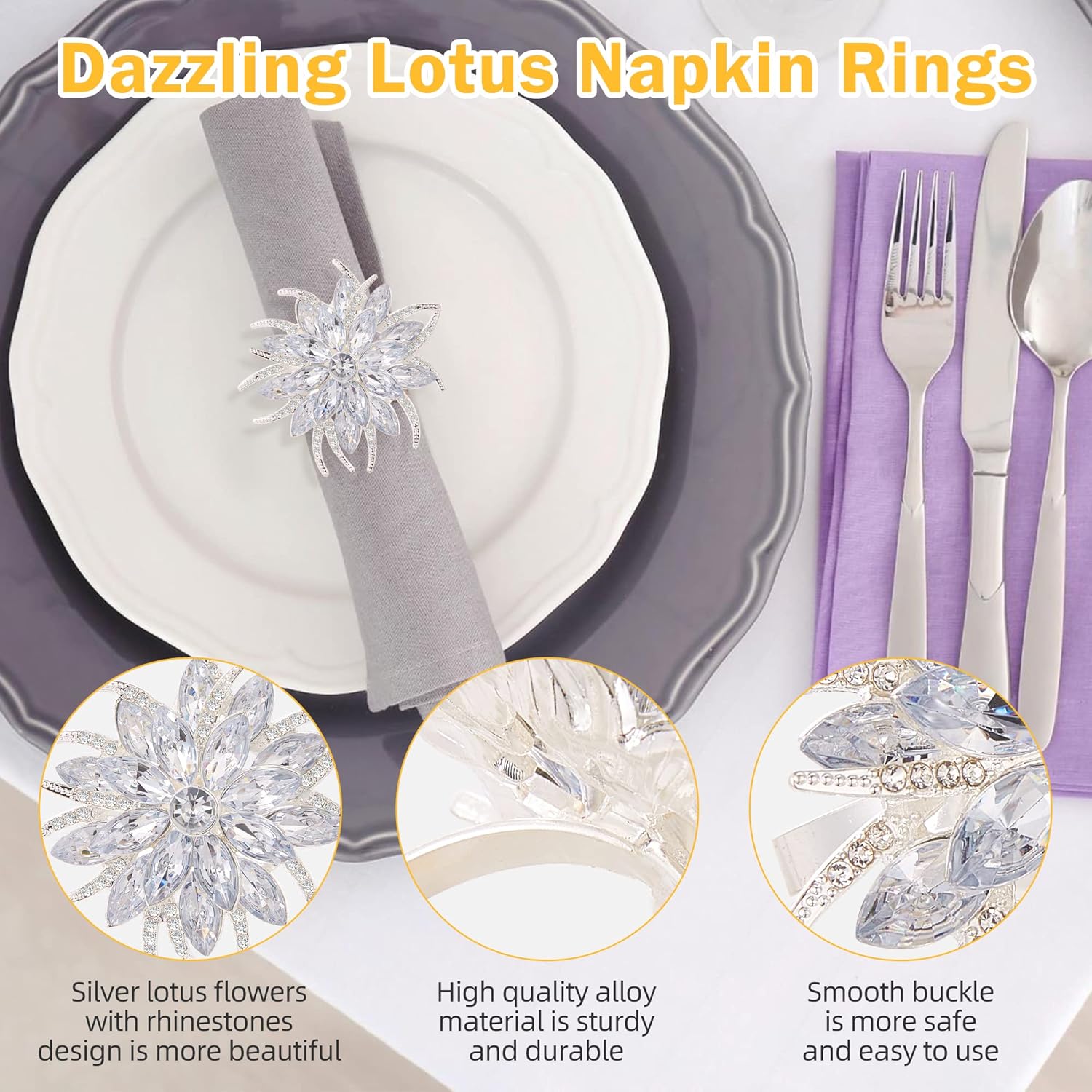 Zeedix Silver Lotus Napkin Rings Set of 12