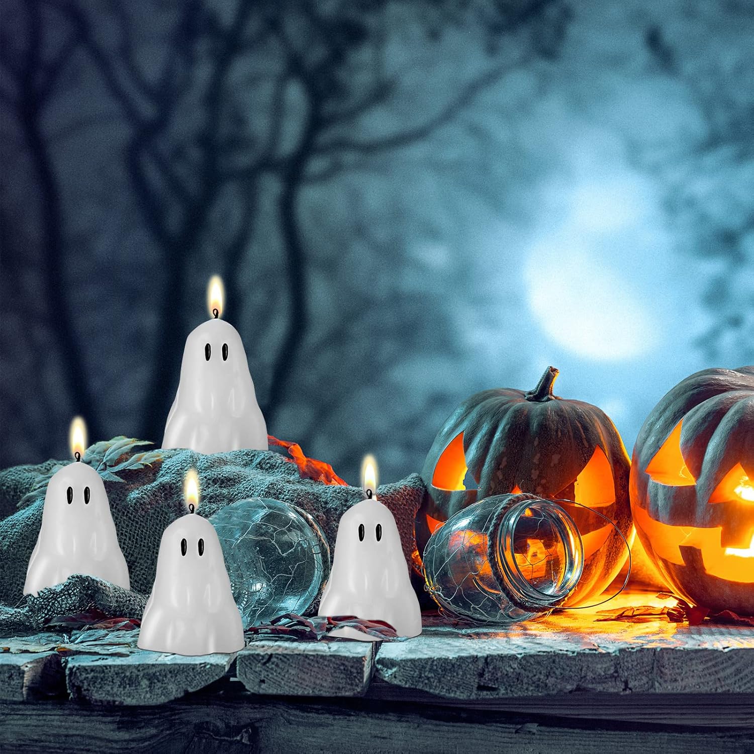 Jutom 10 Pack White Halloween Candles with Ghost Design